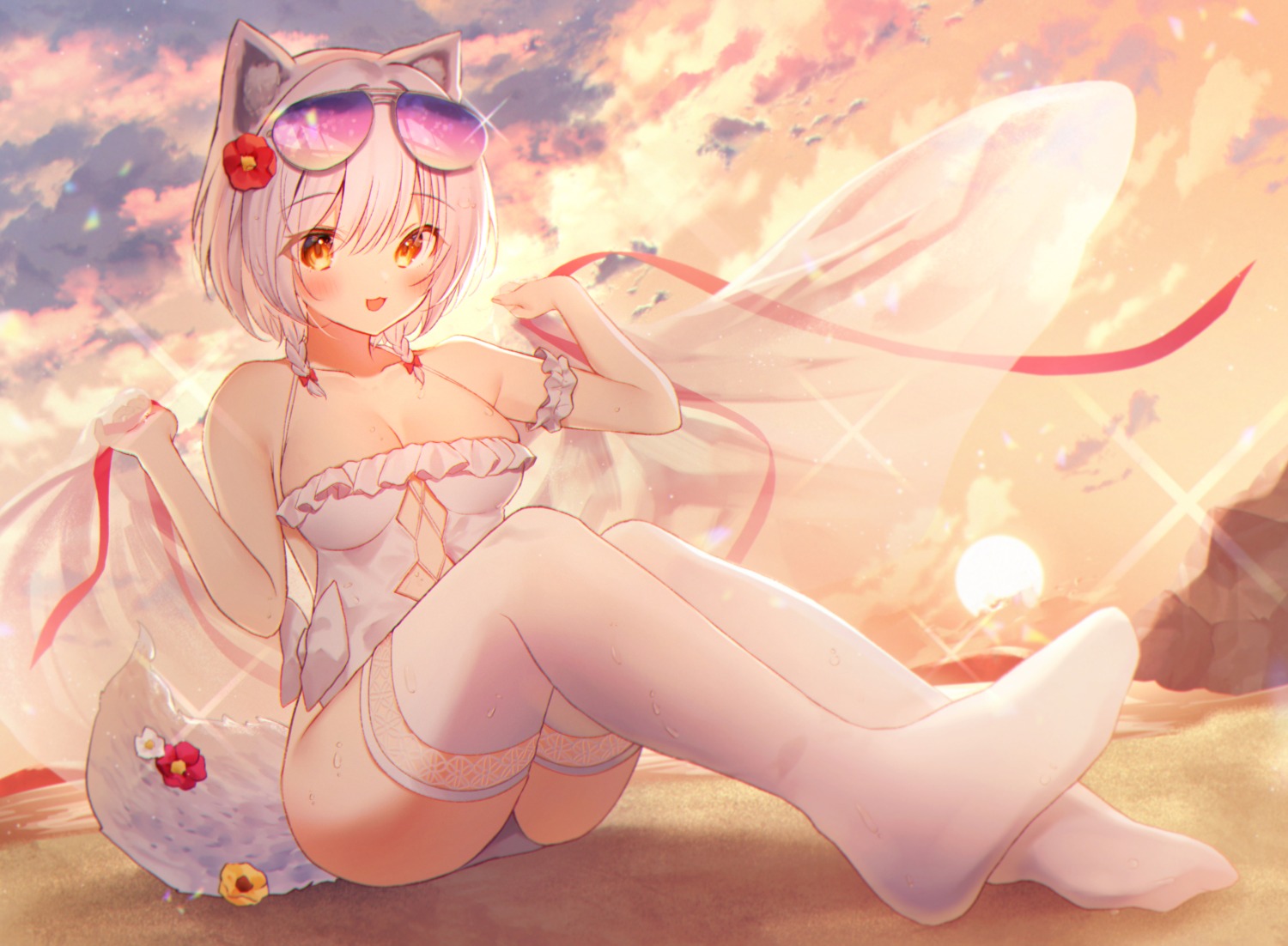 animal_ears cleavage feet garter gyozanuko megane red:_pride_of_eden swimsuits tail thighhighs