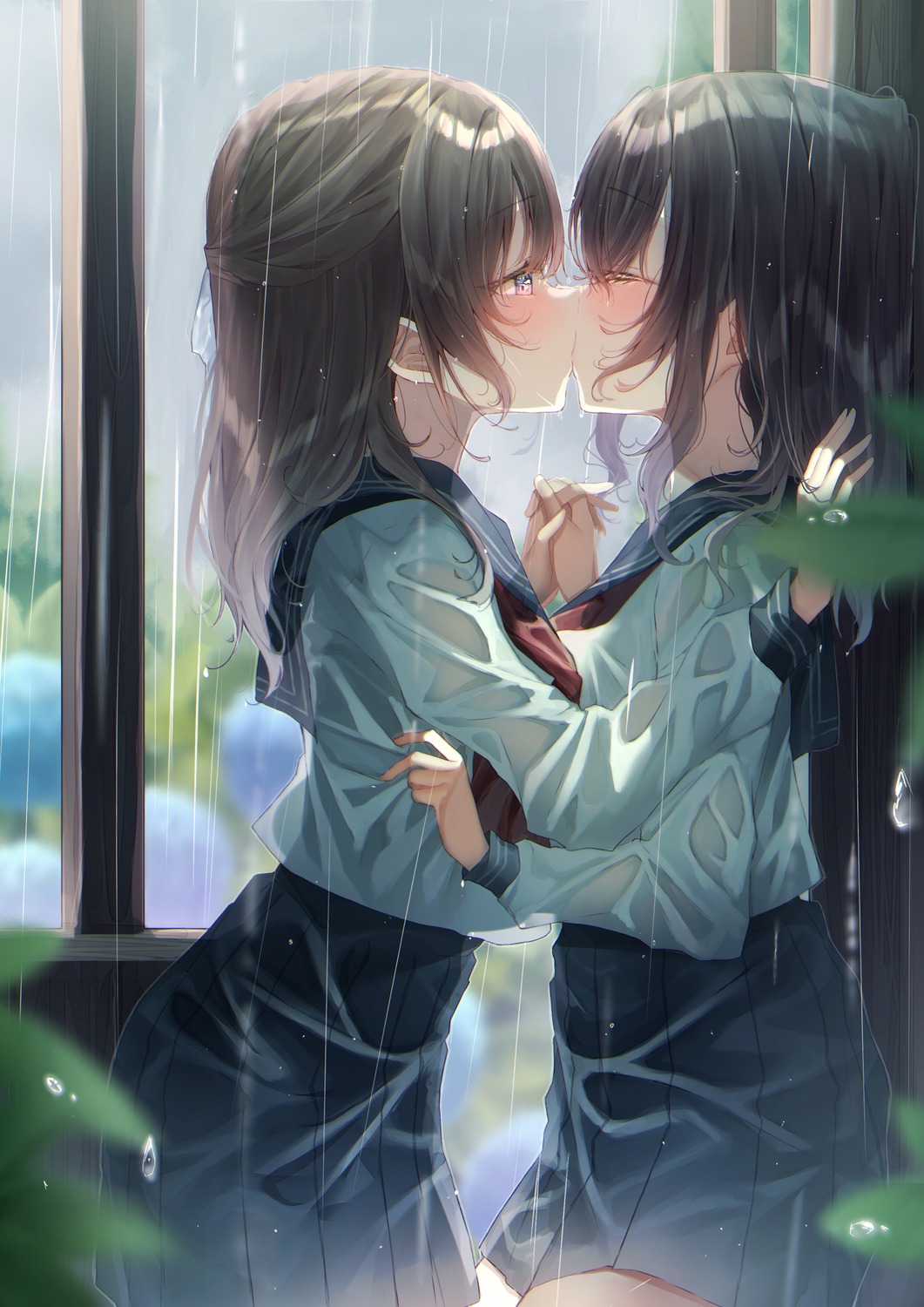 see_through seifuku symmetrical_docking touki_matsuri wet wet_clothes yuri