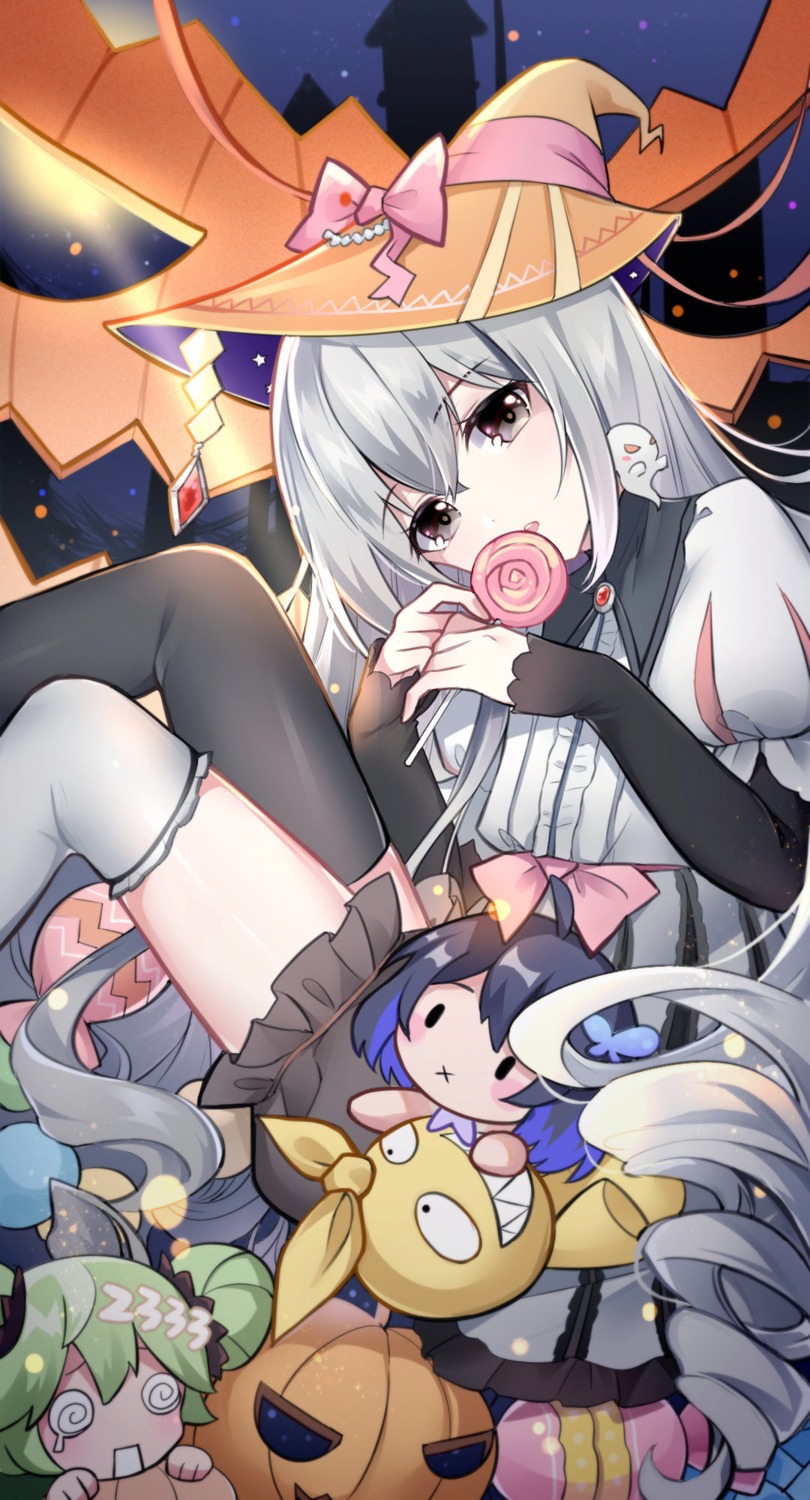 benghuai_xueyuan bronya_zaychik chibi gou_lianlian_dogface halloween honkai_impact thighhighs witch