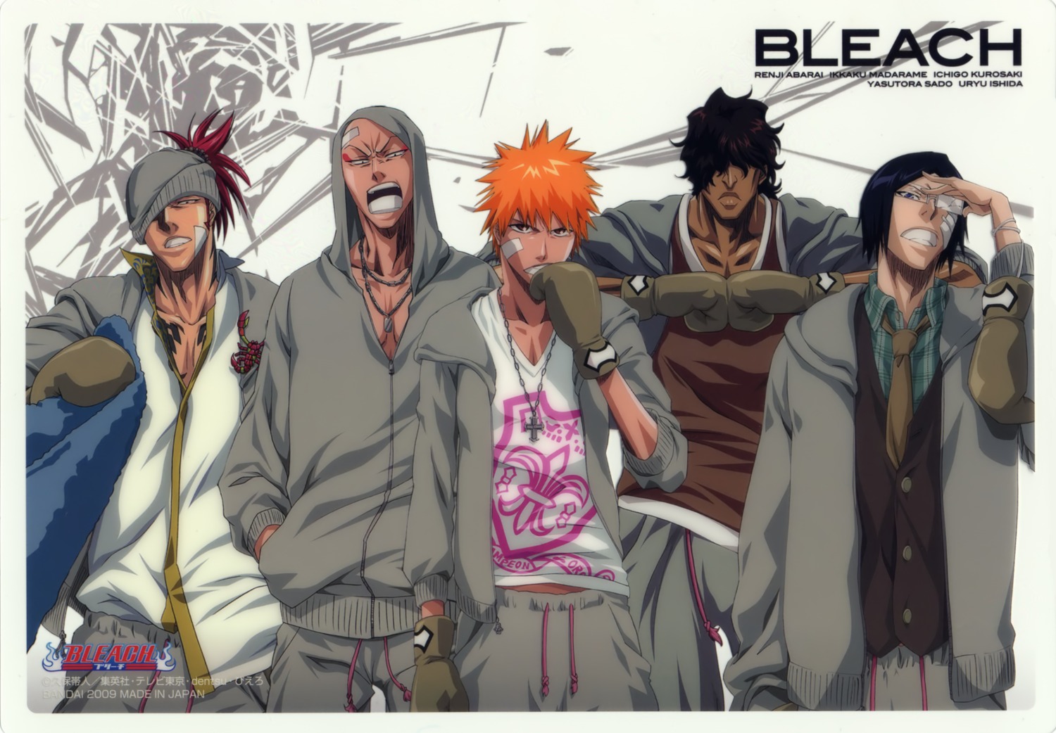 abarai_renji bleach eyepatch kurosaki_ichigo madarame_ikkaku male uryuu_ishida yasutora_sado