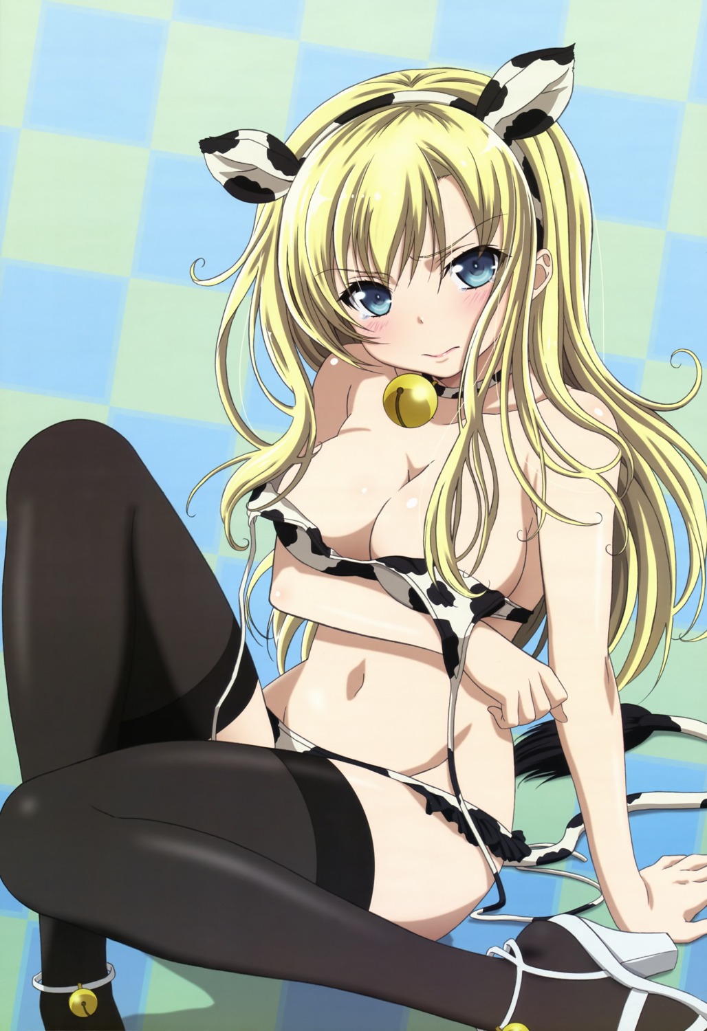 animal_ears bikini boku_wa_tomodachi_ga_sukunai breast_hold cleavage ishikawa_tomomi kashiwazaki_sena swimsuits tail thighhighs undressing