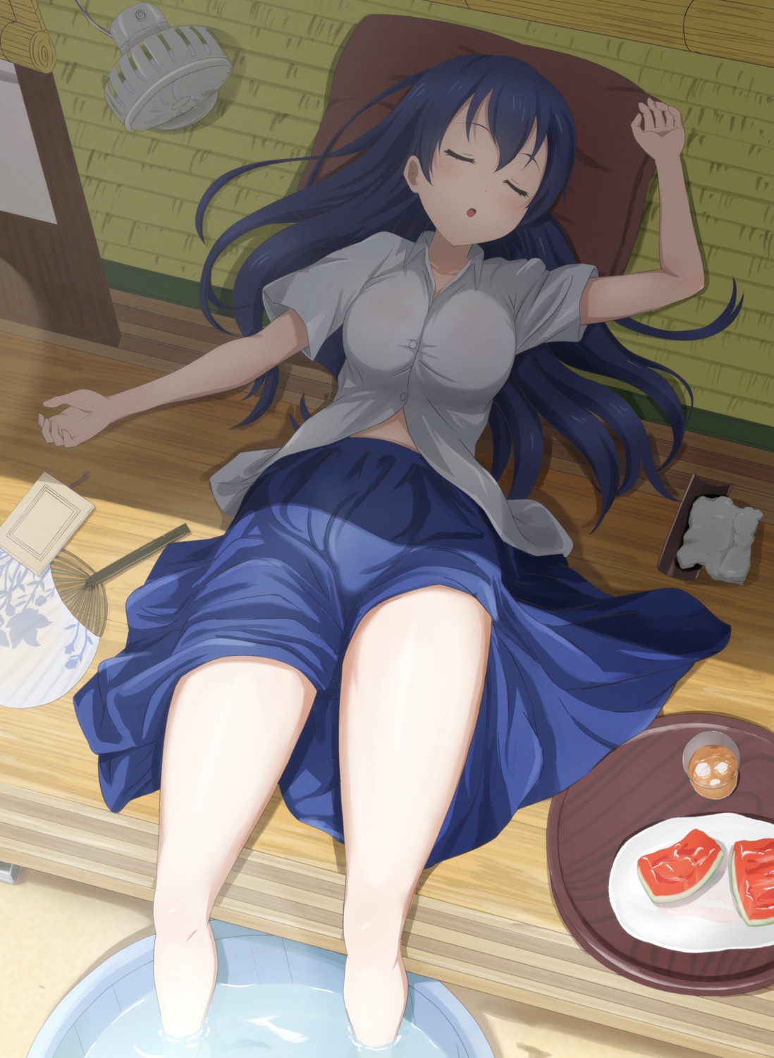 dress_shirt love_live! ofuchobetto_shirai skirt_lift sonoda_umi wet