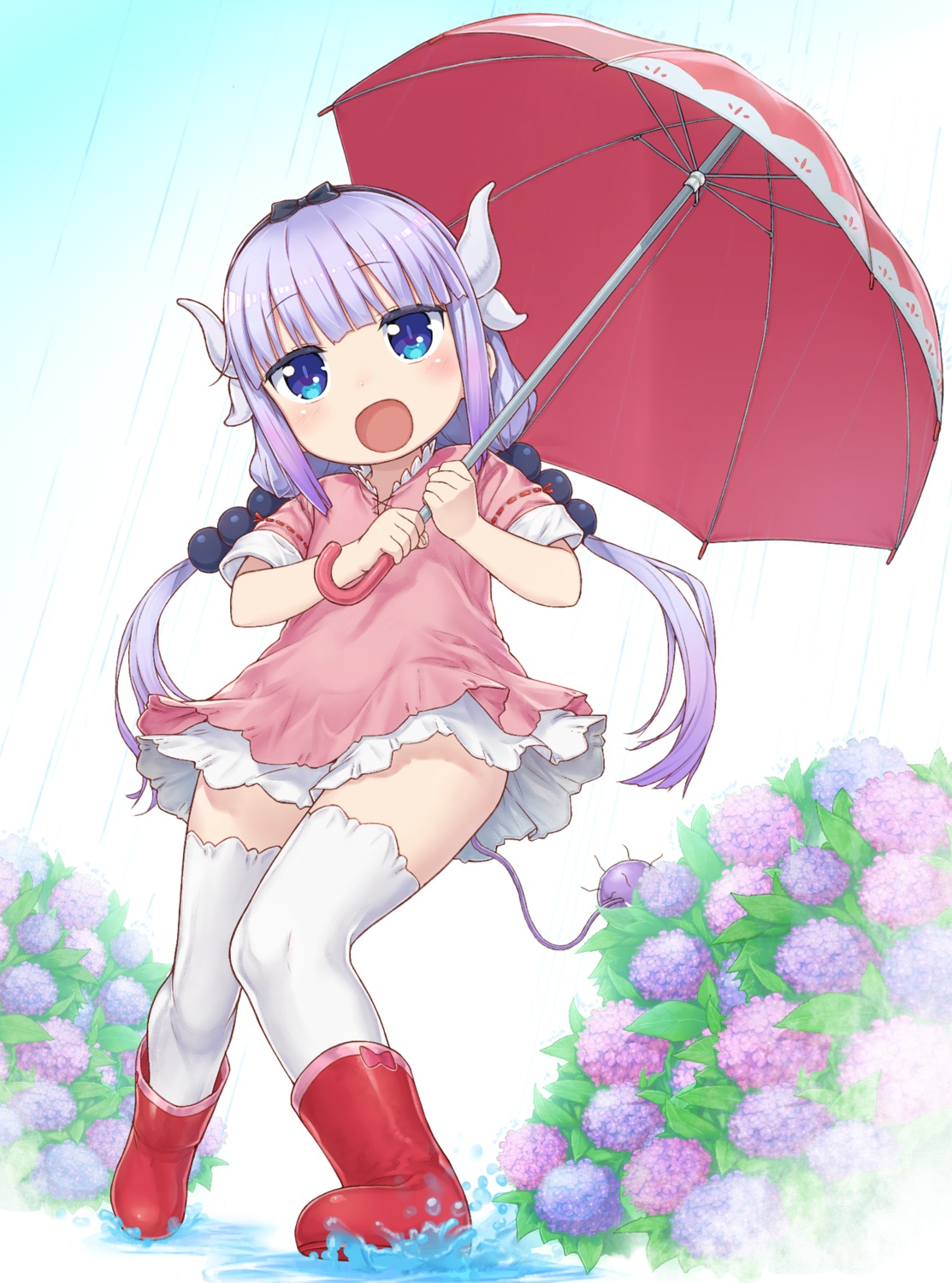 dress horns kanna_kamui kobayashi-san_chi_no_maidragon komase_(jkp423) tail thighhighs umbrella