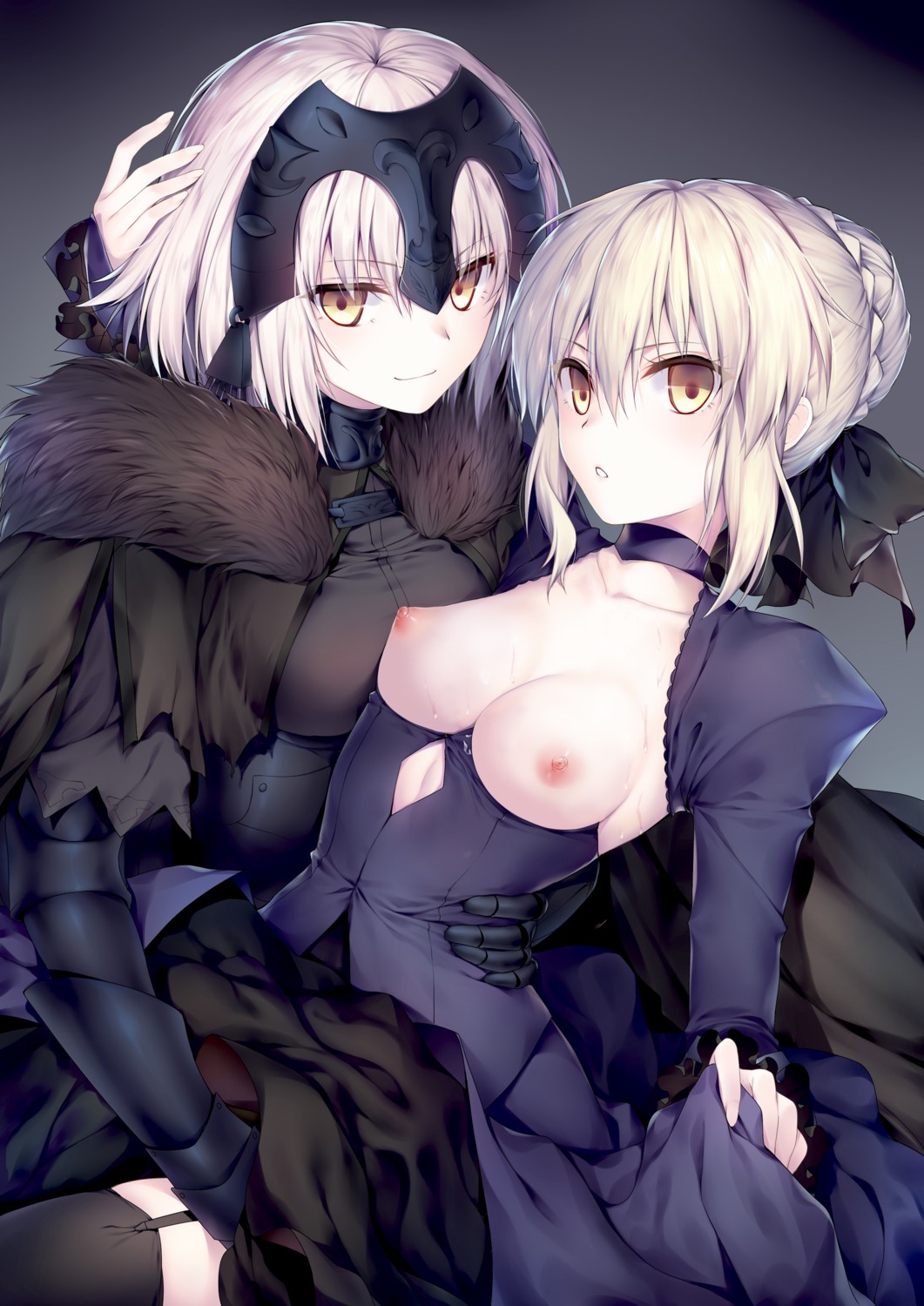fate/grand_order jeanne_d'arc jeanne_d'arc_(alter)_(fate) nipples saber saber_alter skirt_lift stockings thighhighs topless xin