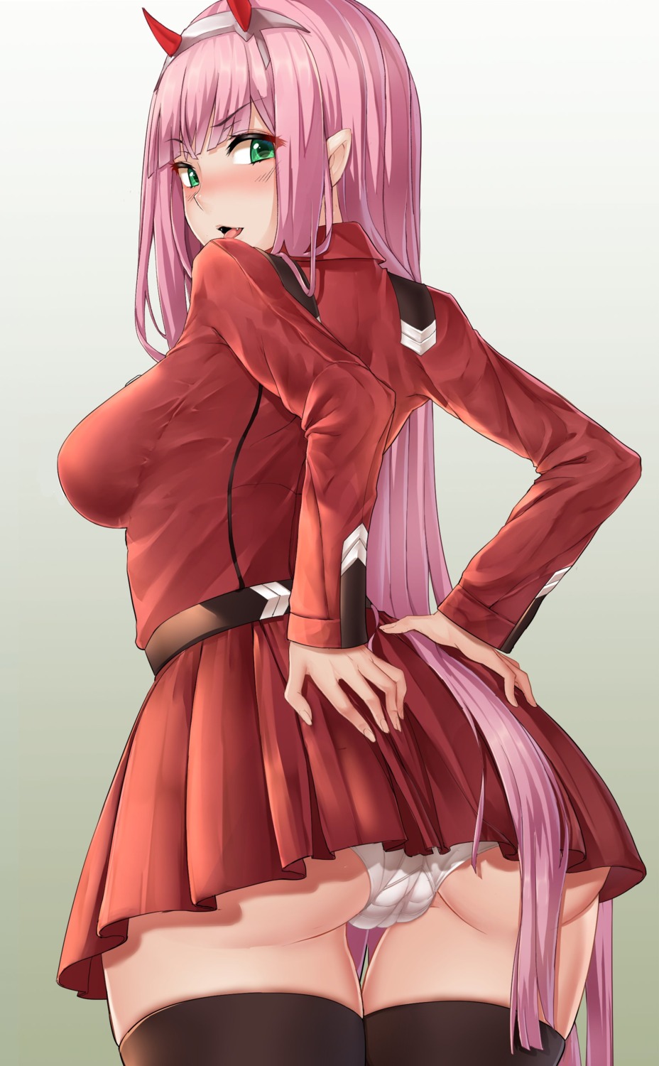 ass cameltoe darling_in_the_franxx horns oxenia pantsu thighhighs uniform zero_two_(darling_in_the_franxx)