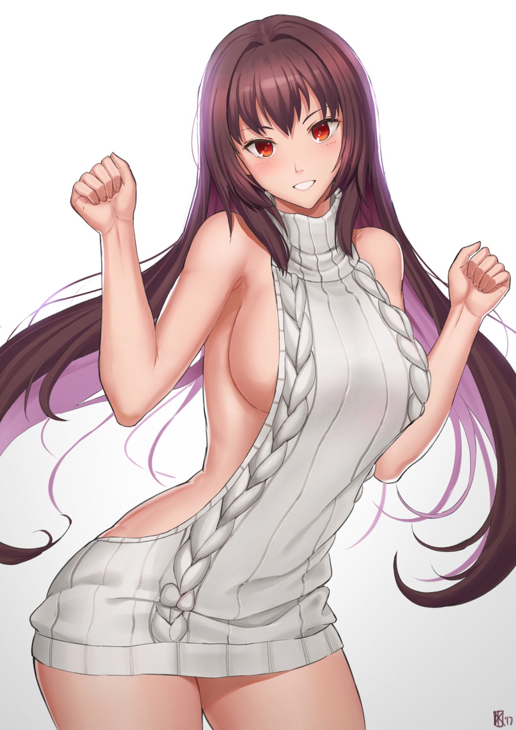 fate/stay_night kakekcaboel no_bra scathach_(fate/grand_order) sweater
