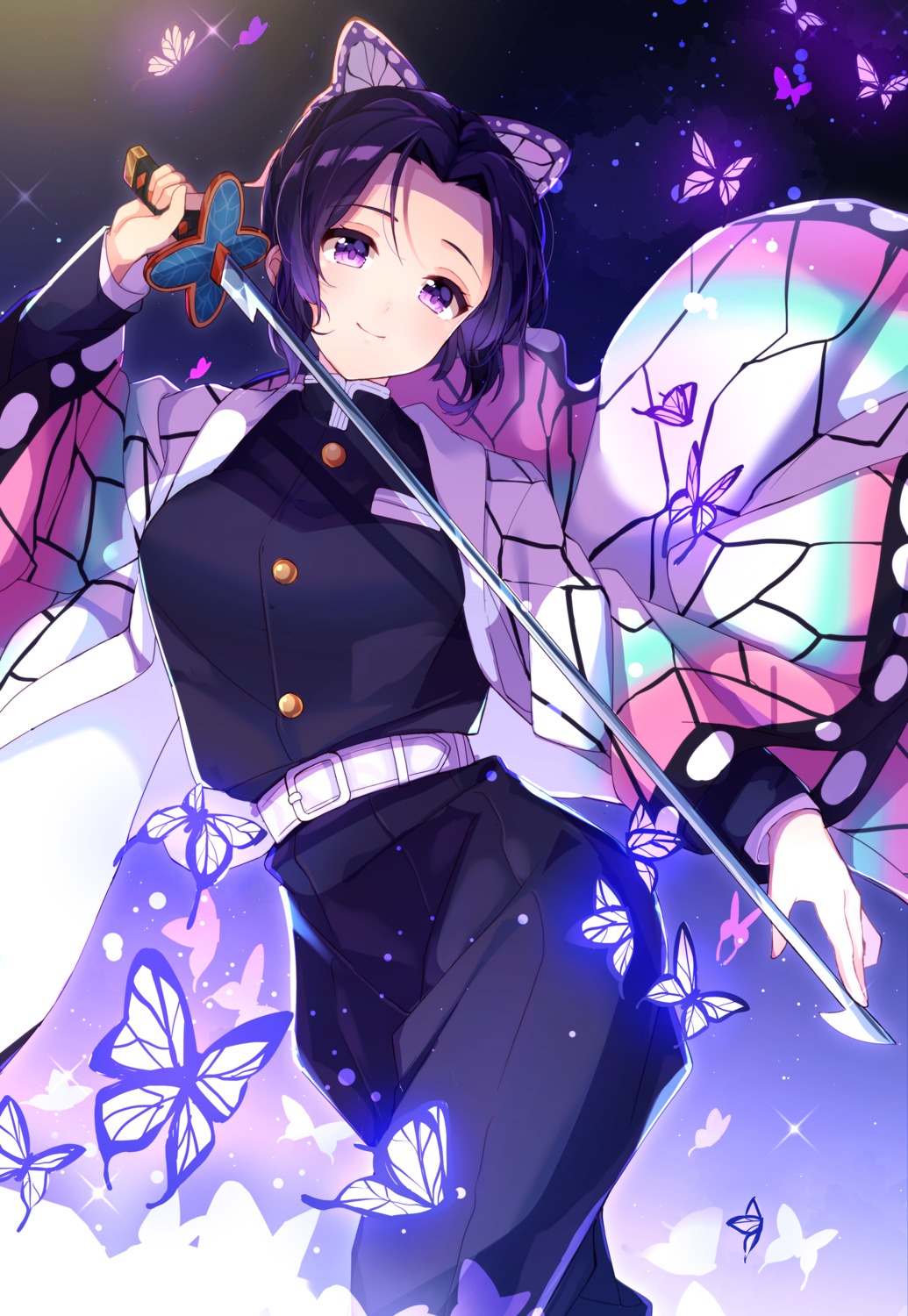 goroo_(eneosu) japanese_clothes kimetsu_no_yaiba kochou_shinobu sword uniform