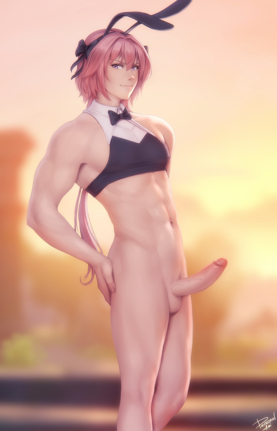 animal_ears astolfo_(fate) bottomless bunny_ears fate/grand_order male penis personal_ami uncensored