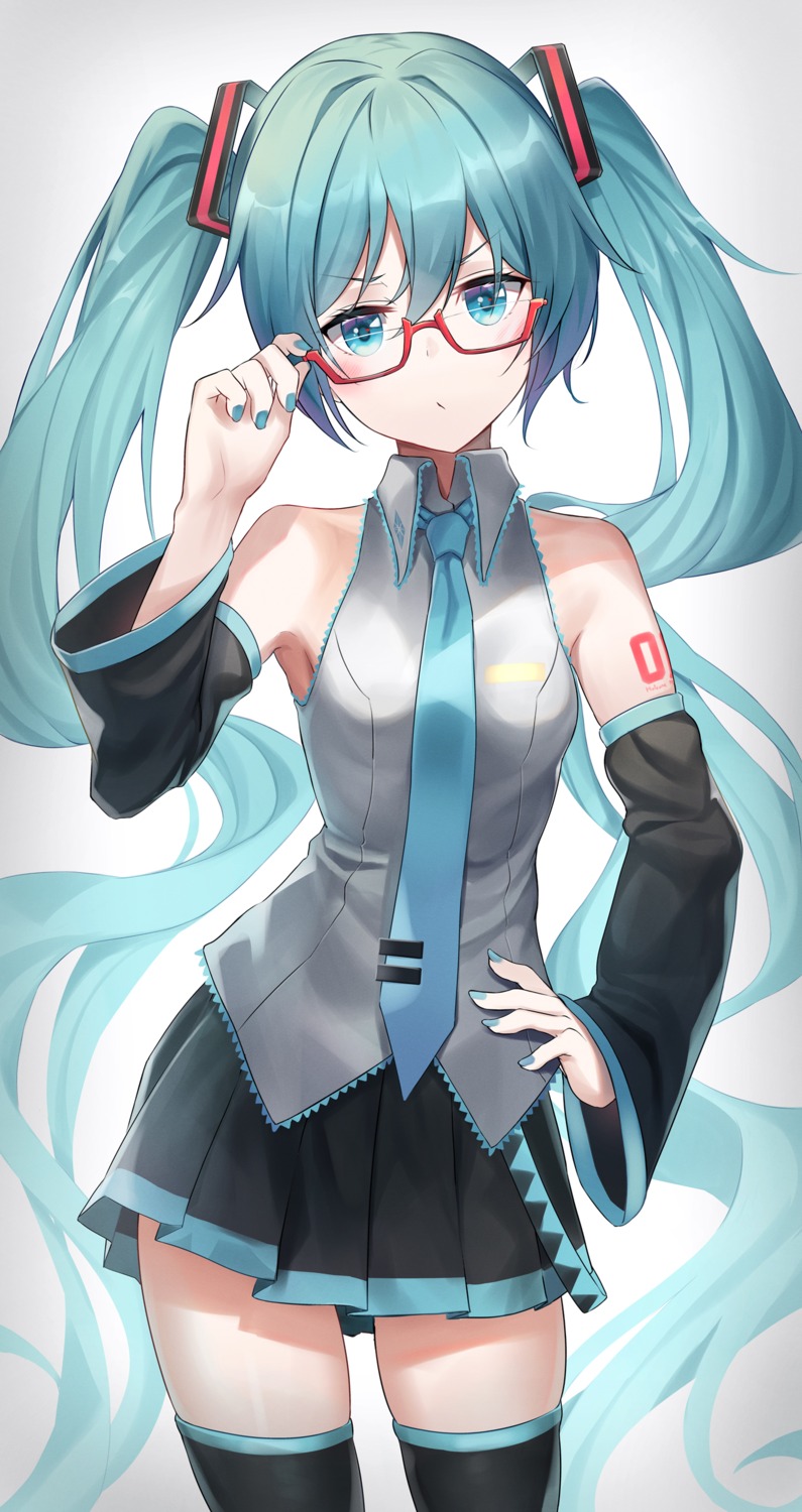 bibboss39 hatsune_miku megane tattoo thighhighs vocaloid