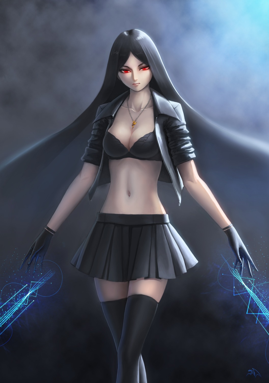 bra cleavage darkmuleth open_shirt thighhighs