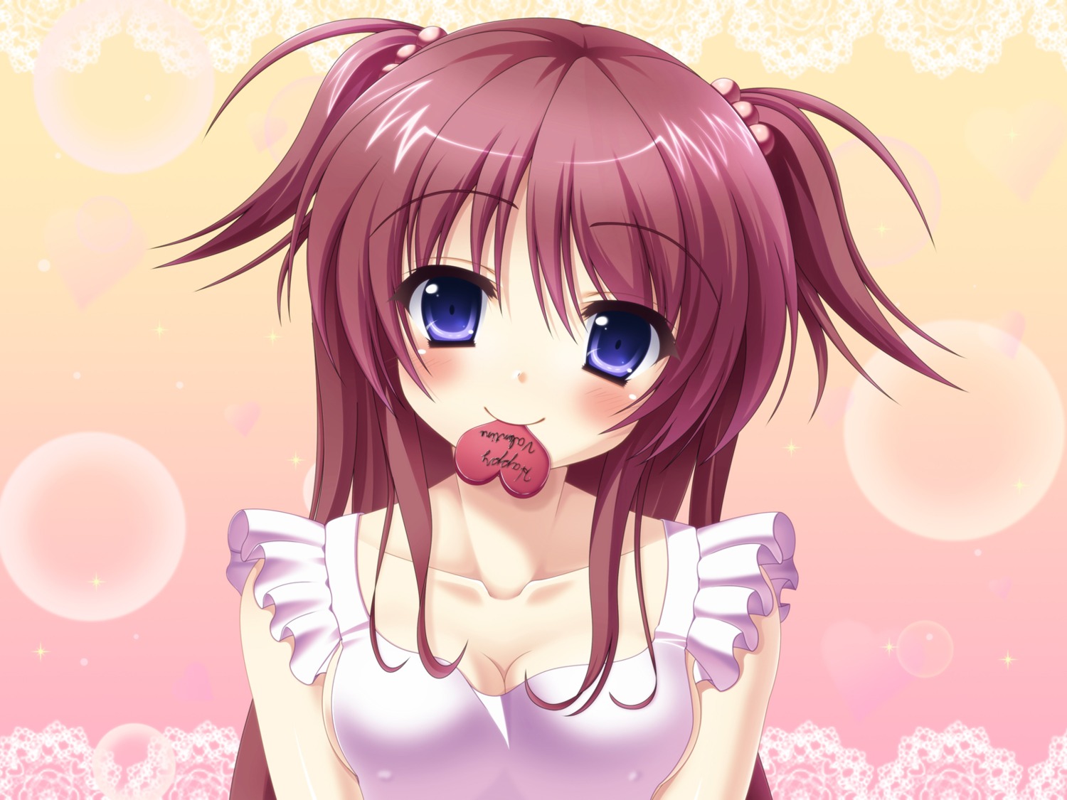 cleavage erect_nipples naked_apron nukou valentine wallpaper