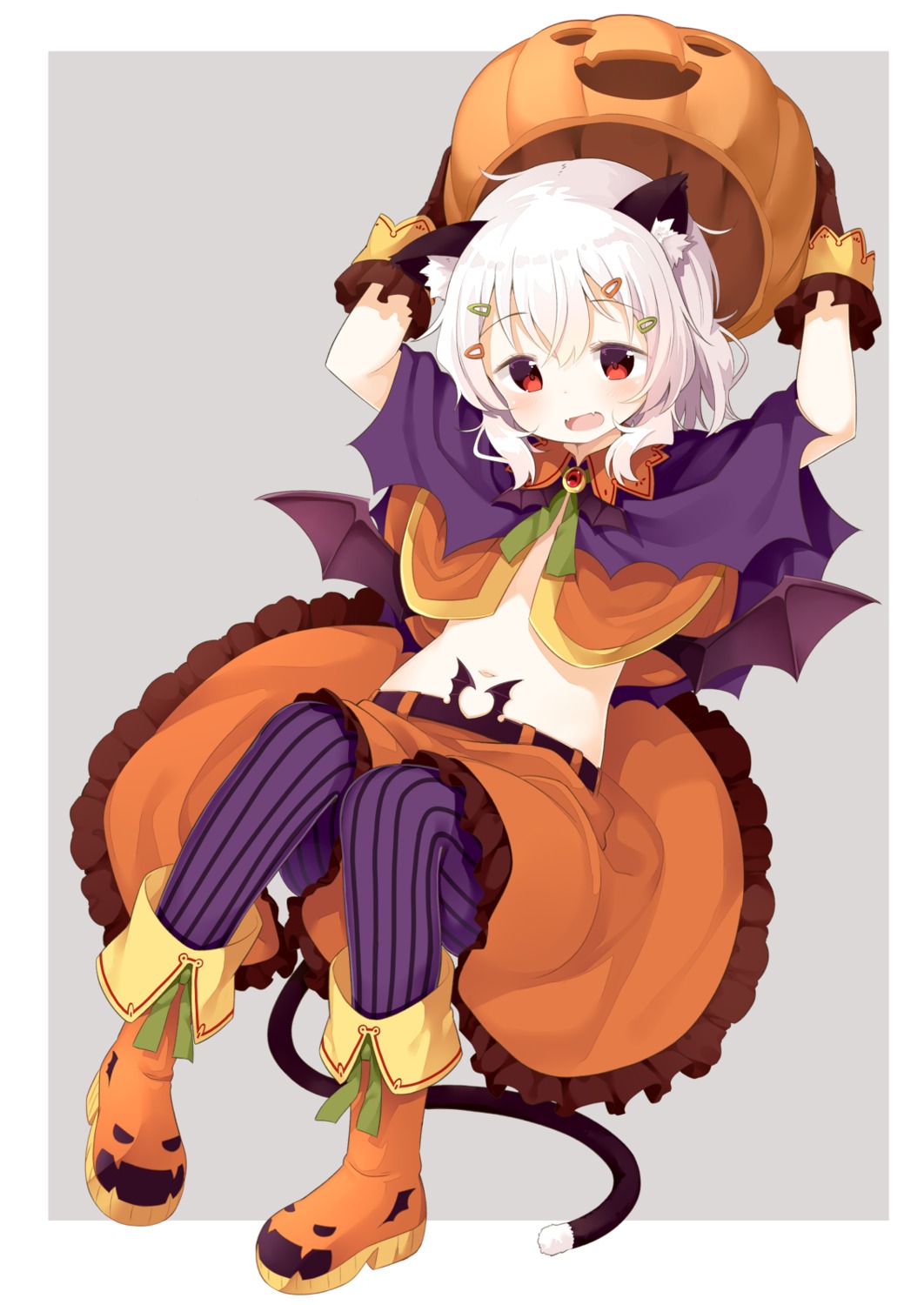 animal_ears halloween muku_(muku-coffee) nekomimi no_bra pantyhose tail