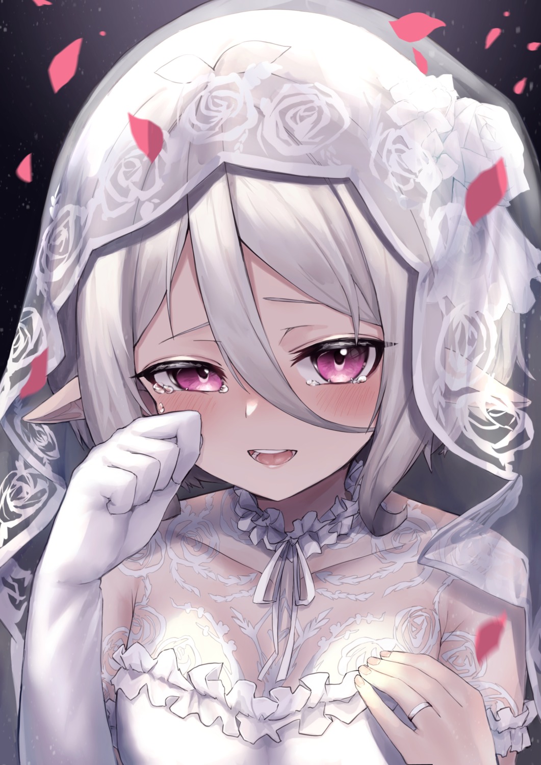 cleavage dress hinamayo kokkoro pointy_ears princess_connect princess_connect!_re:dive see_through wedding_dress