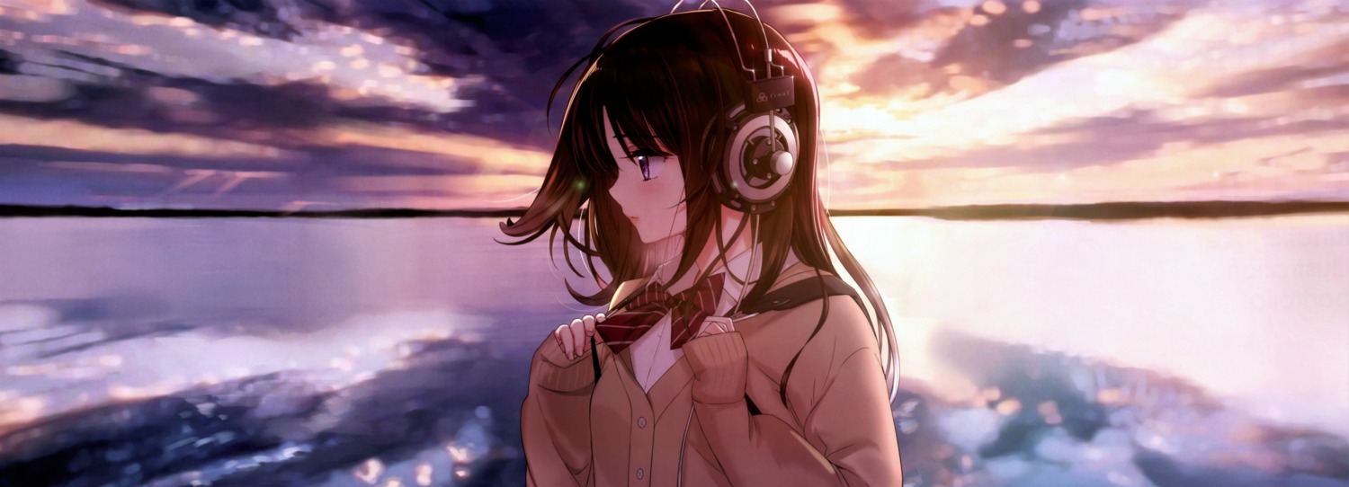 headphones seifuku sweater tsukigami_luna