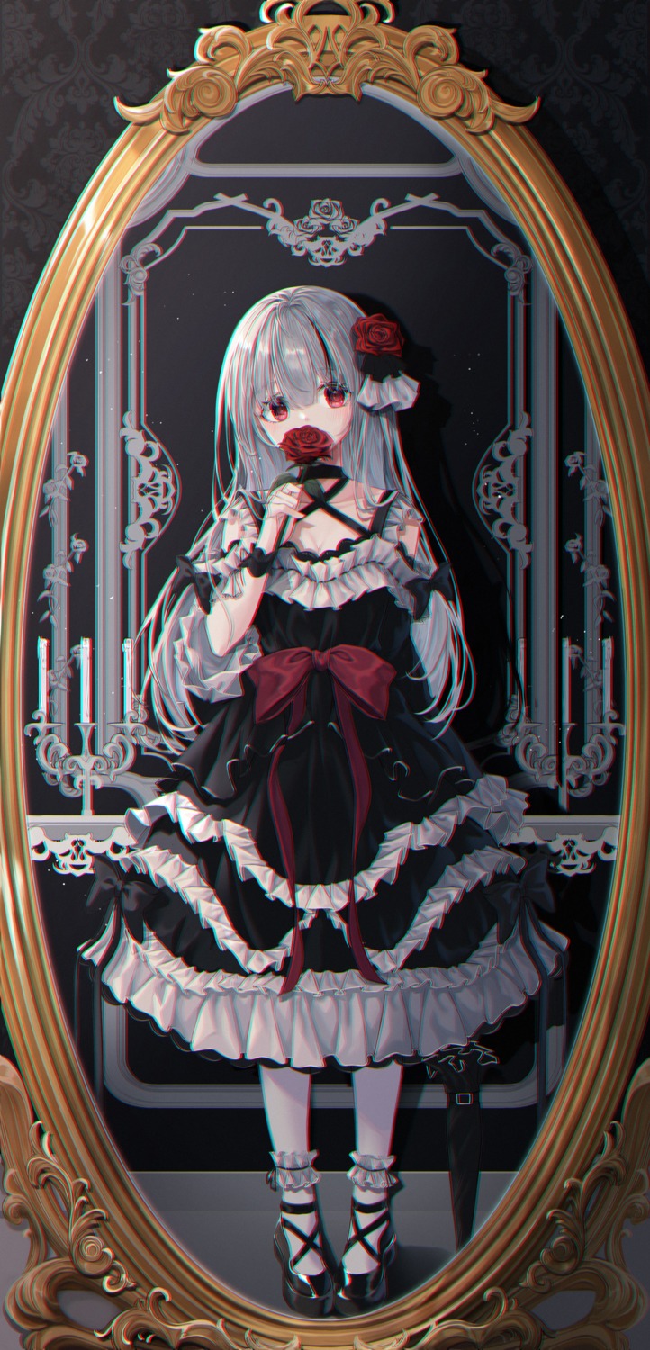 amagu_(n_amagu) cleavage dress gothic_lolita lolita_fashion umbrella