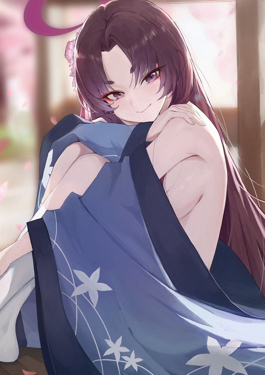 blue_archive halo jiang_zhuti_jiojio kadenokouji_yukari no_bra yukata