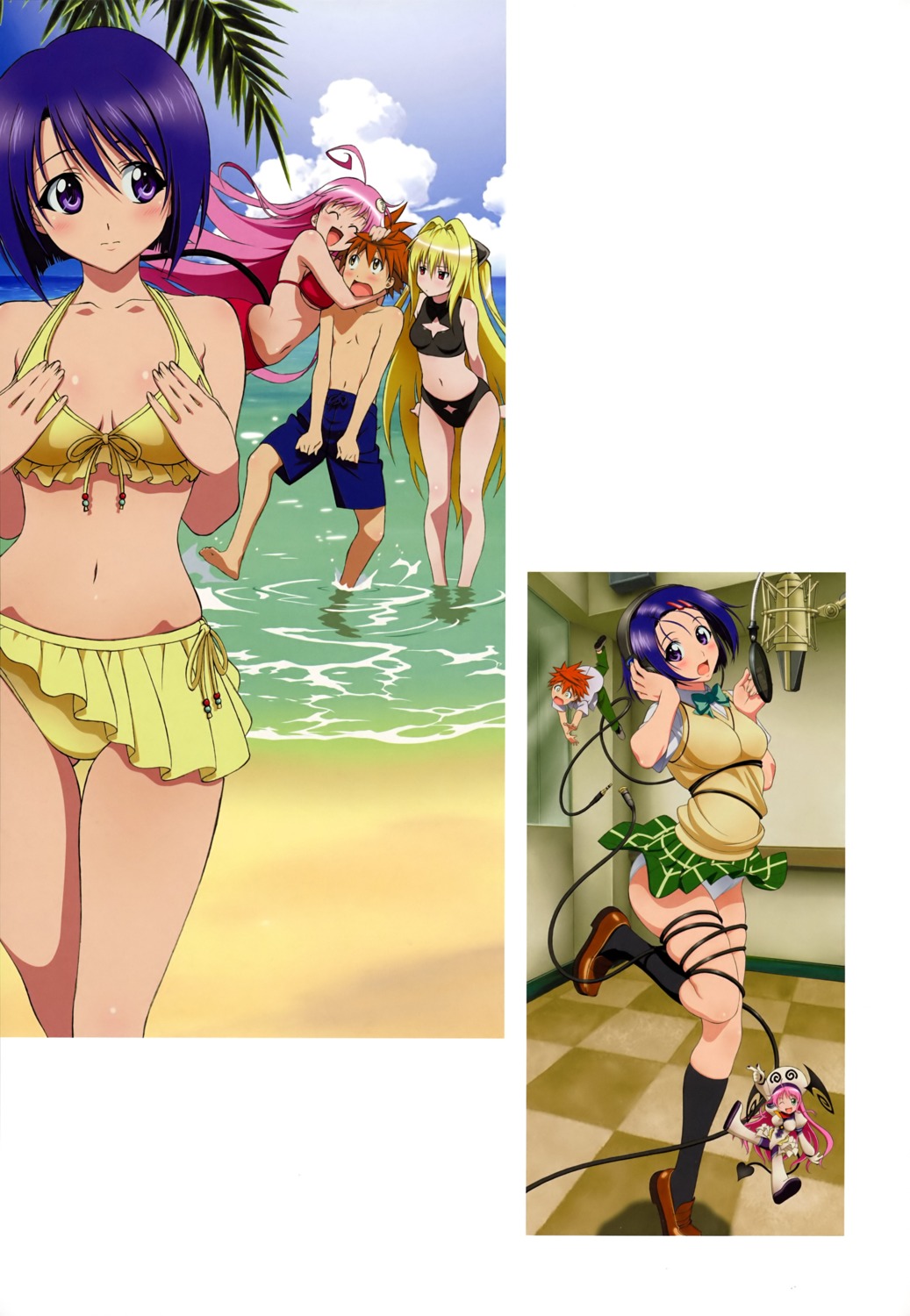 golden_darkness lala_satalin_deviluke sairenji_haruna seifuku swimsuits tail to_love_ru yuuki_rito