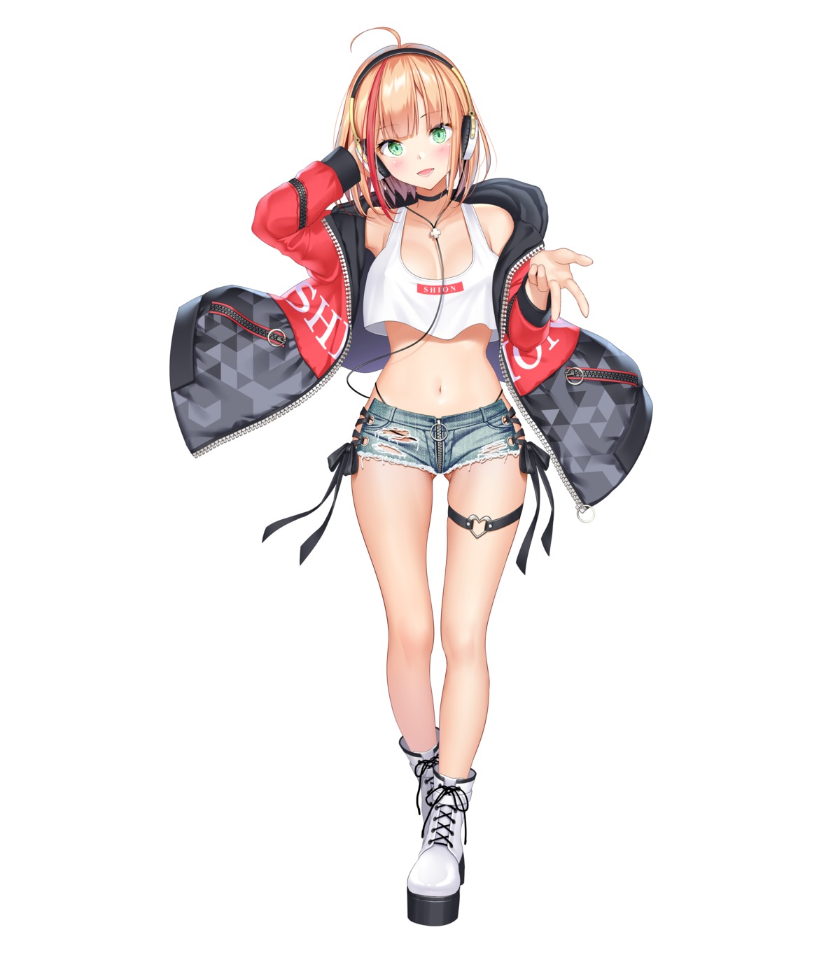 garter headphones no_bra re:shimashima torn_clothes