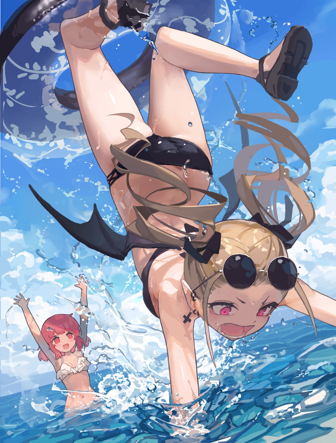 ass bikini madaragi megane pointy_ears swimsuits wet wings