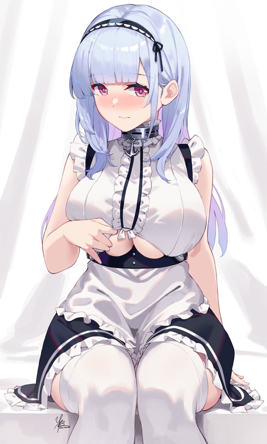 azur_lane dido_(azur_lane) kimi_tsuru maid no_bra skirt_lift thighhighs underboob undressing