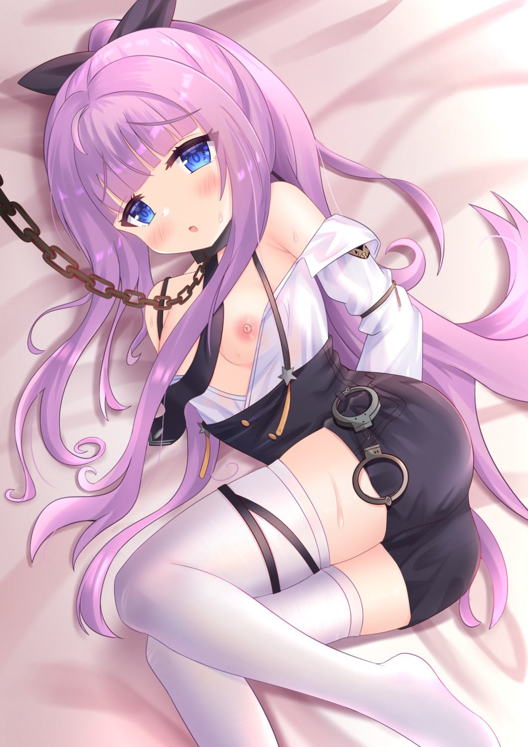 azur_lane bondage breasts garter hiyada_yuu nipples no_bra open_shirt see_through tashkent_(azur_lane) thighhighs uniform