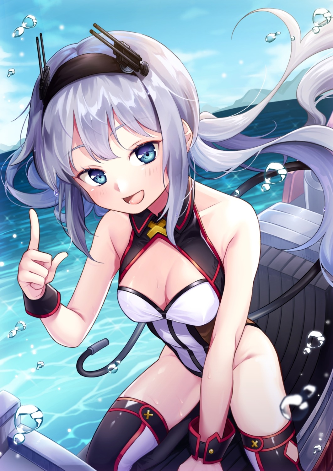 azur_lane cleavage swimsuits thighhighs u-522_(azur_lane) yn_ynko