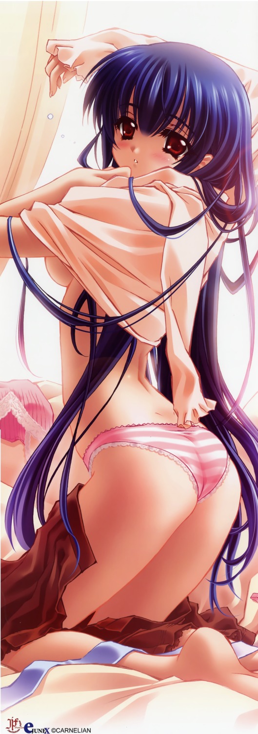 ass carnelian kawakabe_momoka pantsu shimapan shirt_lift stick_poster touka_gettan undressing