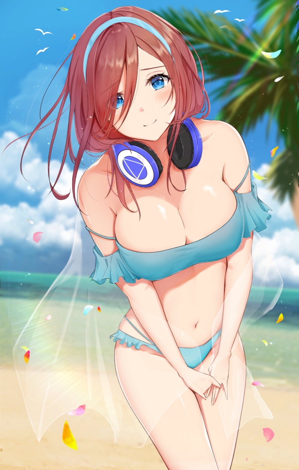 5-toubun_no_hanayome bikini cleavage headphones nakano_miku see_through swimsuits uiri-na