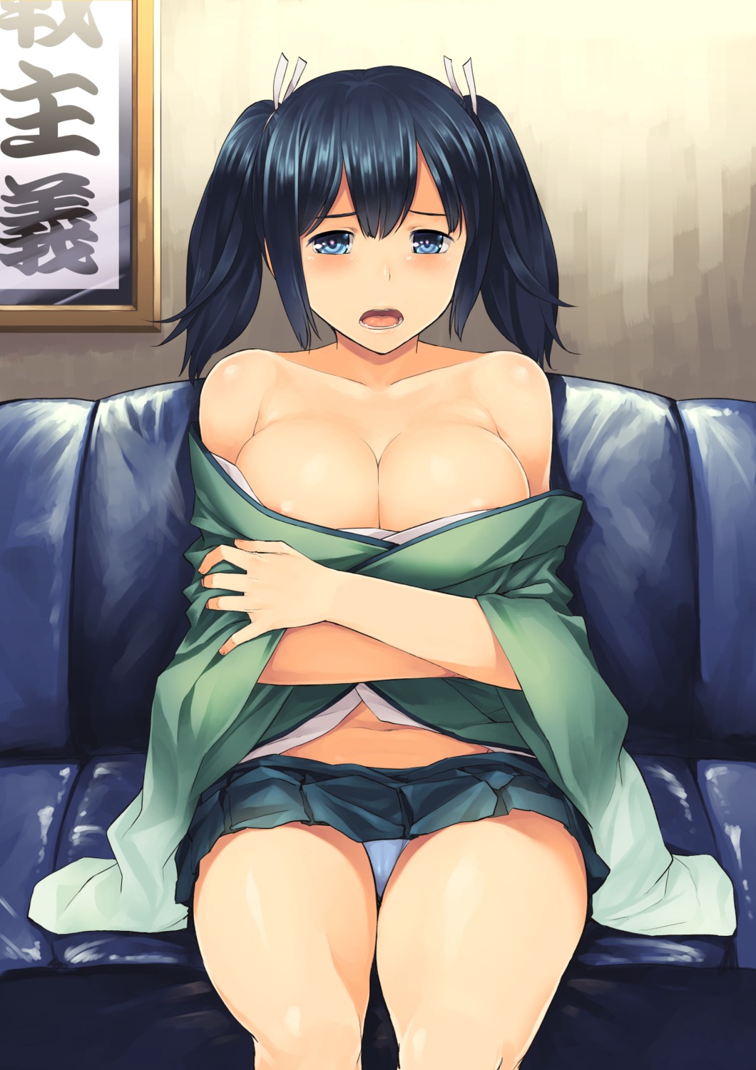 areola breast_hold cameltoe kantai_collection luliao no_bra open_shirt pantsu souryuu_(kancolle)