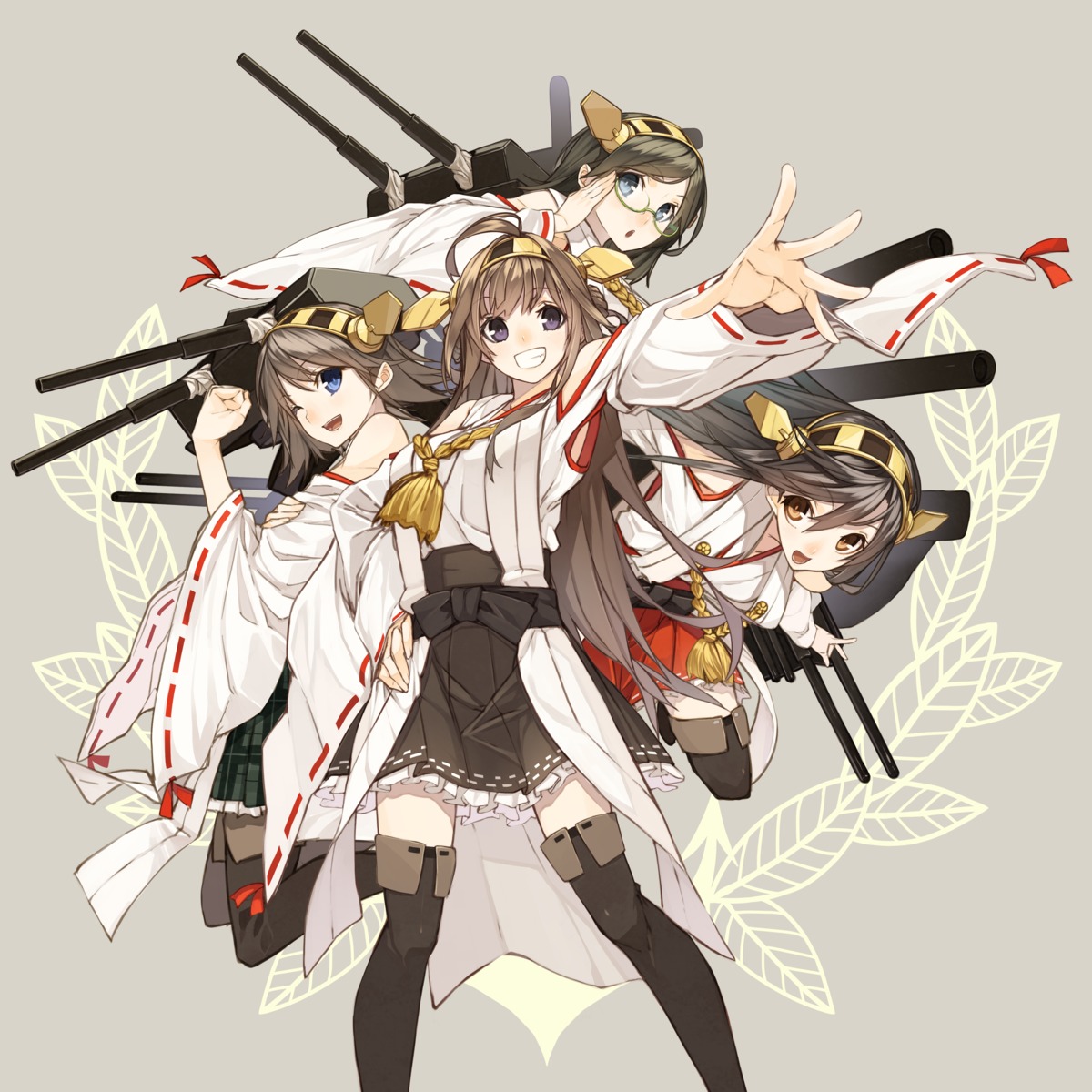 haruna_(kancolle) hiei_(kancolle) kantai_collection kirishima_(kancolle) kongou_(kancolle) megane senmu_(senmudayo) thighhighs