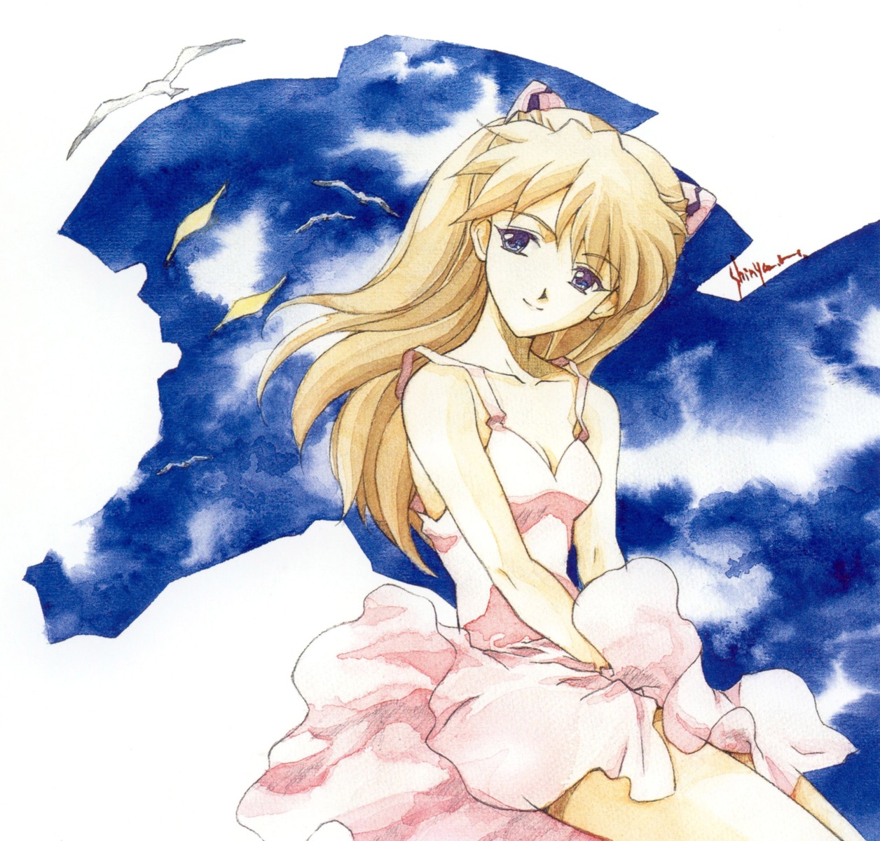 cleavage dress hasegawa_shinya neon_genesis_evangelion souryuu_asuka_langley summer_dress