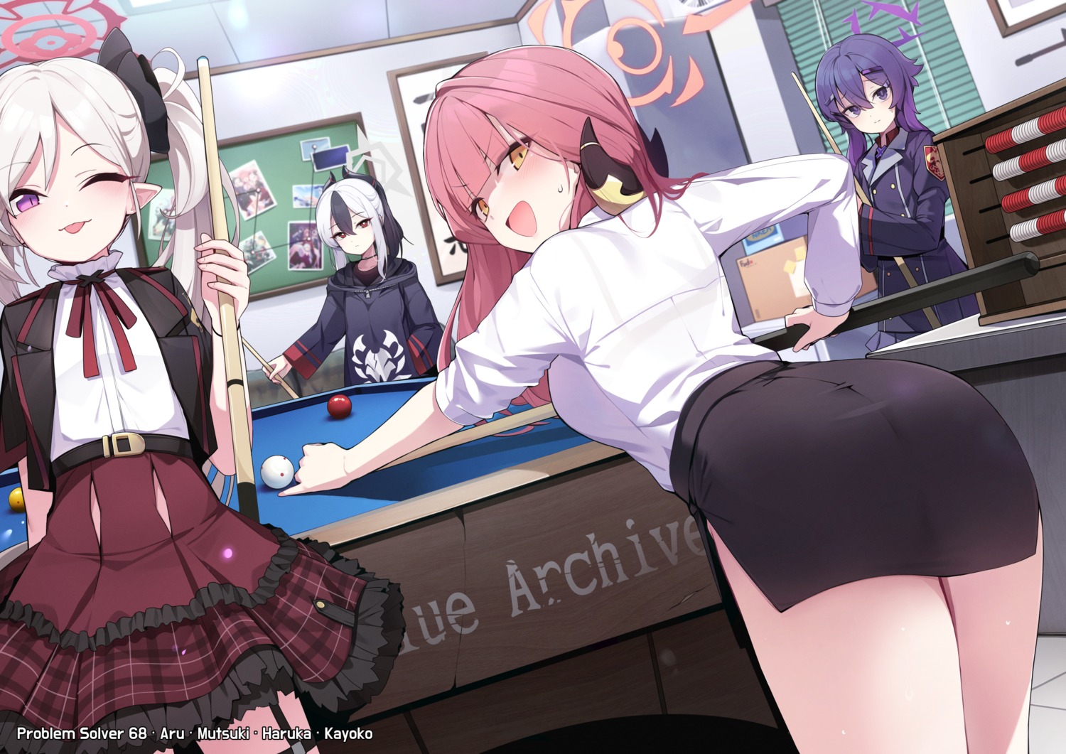 asagi_mutsuki ass blue_archive bra ddangbi dress_shirt garter halo horns igusa_haruka onikata_kayoko pointy_ears rikuhachima_aru see_through uniform