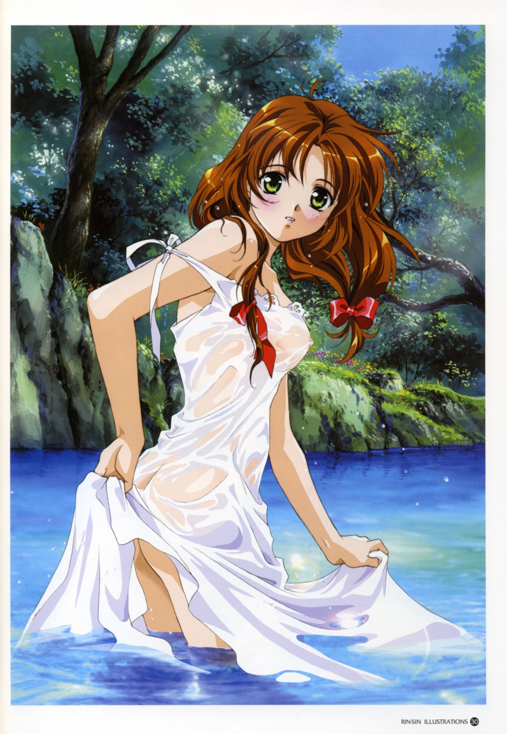 ass dress mew nipples no_bra nopan rin_sin see_through summer_dress wet_clothes words_worth