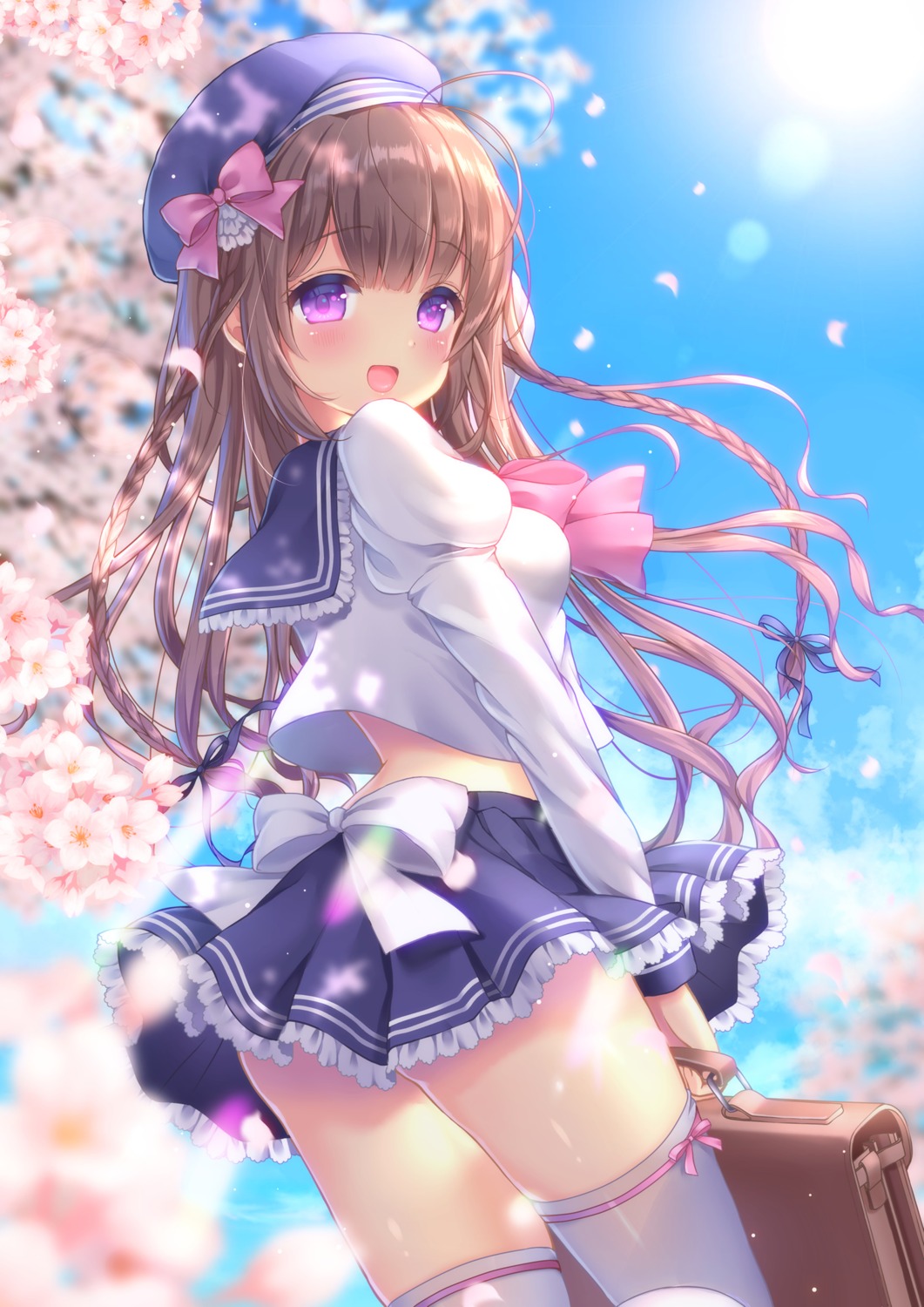 seifuku skirt_lift thighhighs yuyuko_(yuyucocco)