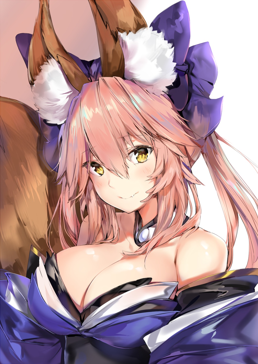 animal_ears cleavage fate/extra fate/stay_night japanese_clothes silver_(chenwen) tail tamamo_no_mae