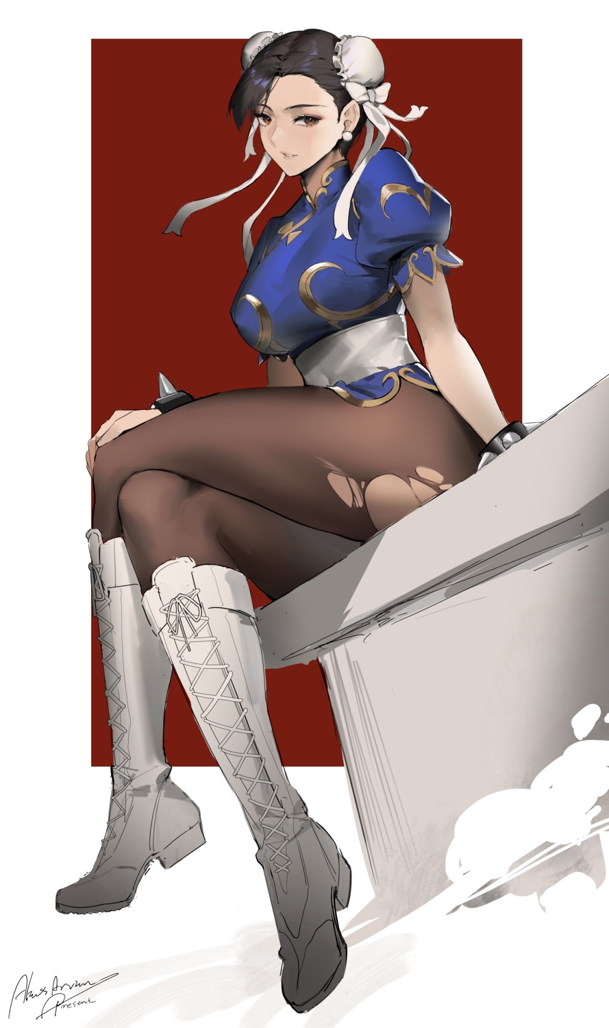 chinadress chun_li pantyhose sdustz street_fighter street_fighter_ii torn_clothes