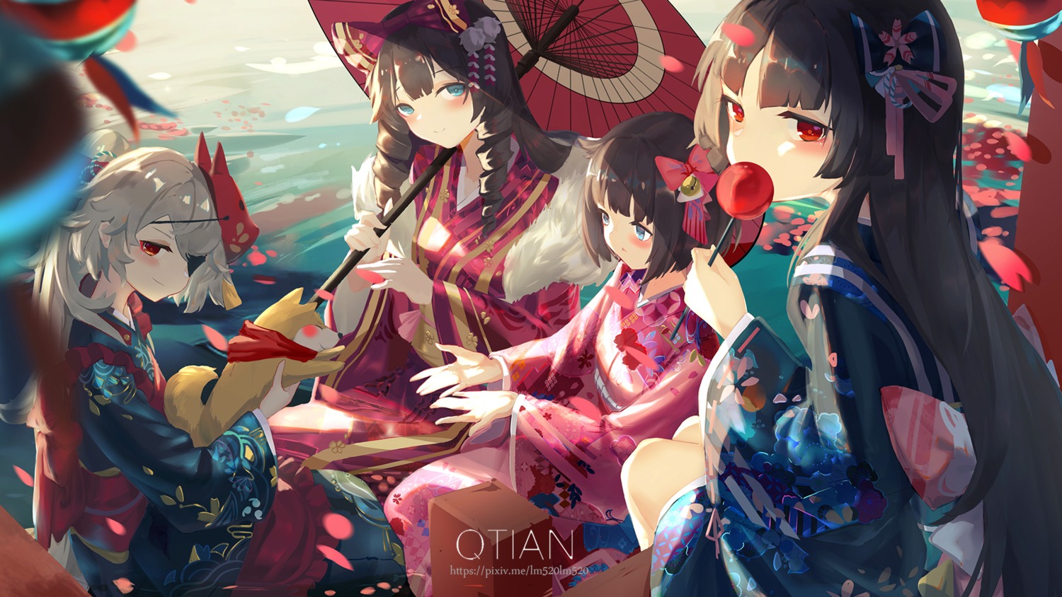 eyepatch girls_frontline howa_type_64_(girls_frontline) kimono qtian type_100_(girls_frontline) type_4_(girls_frontline) type_62_(girls_frontline) umbrella