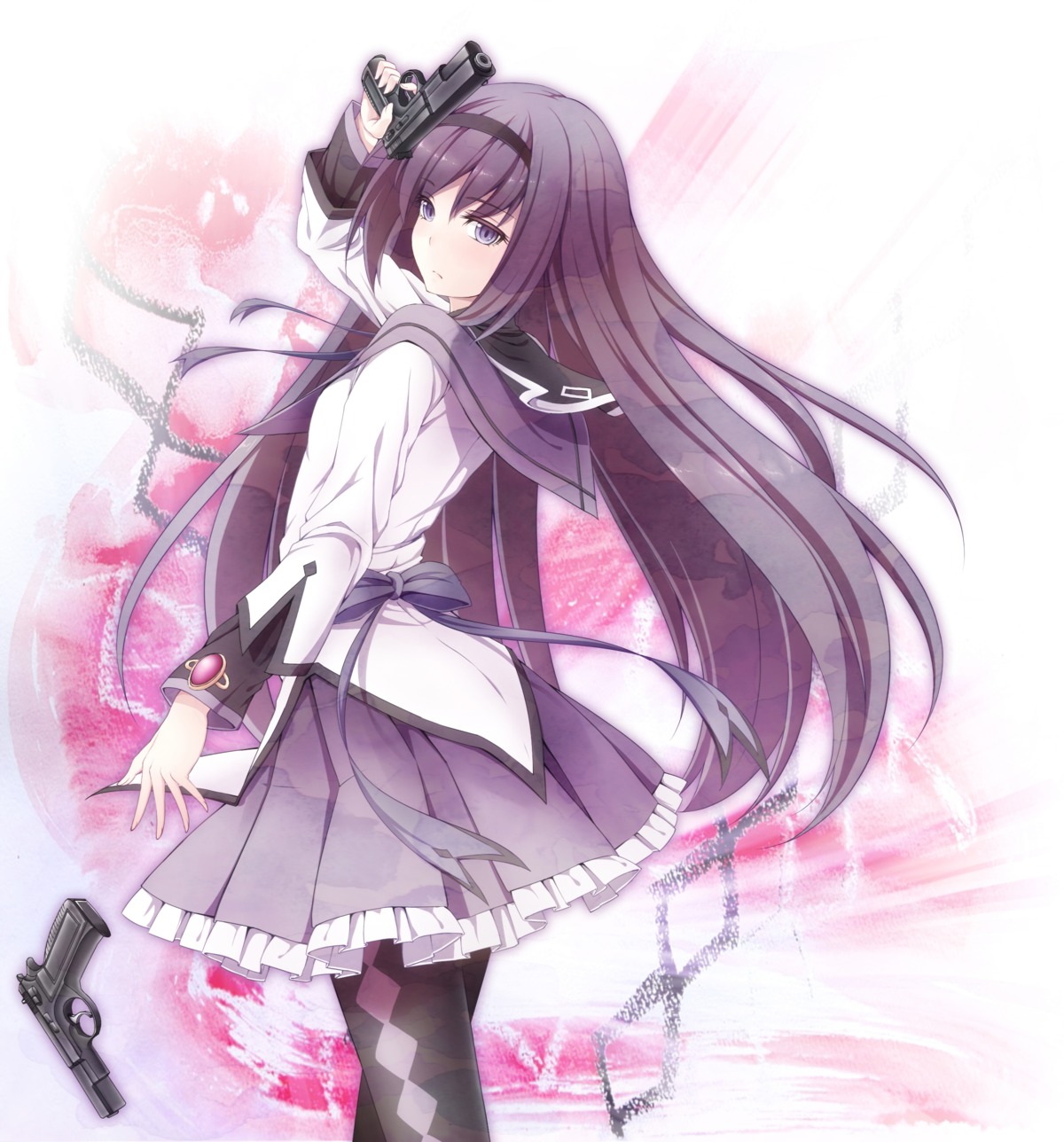 akemi_homura gun mahou_shoujo_madoka_magica pantyhose takano_suzu