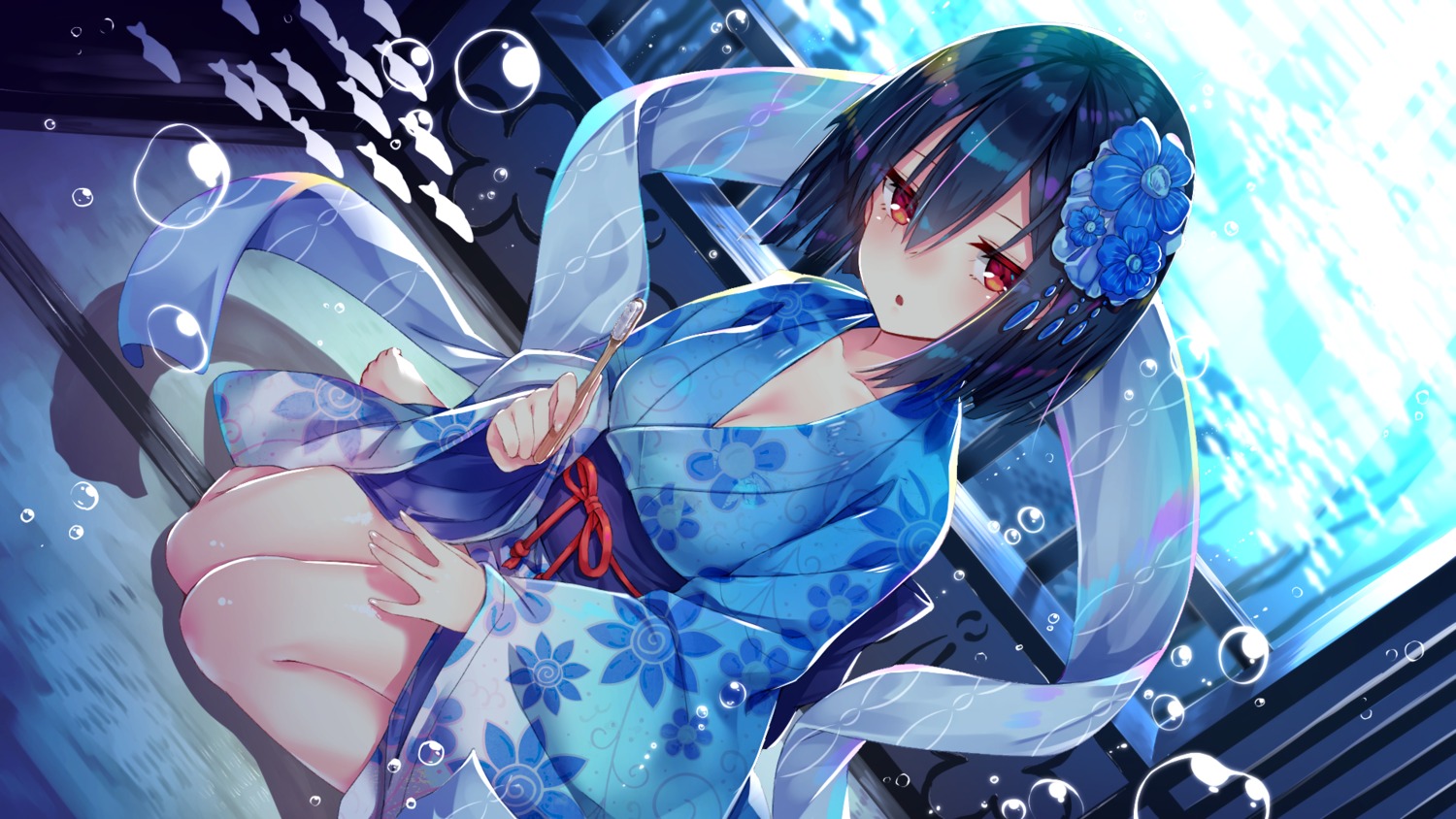 cleavage open_shirt rozea wallpaper yukata