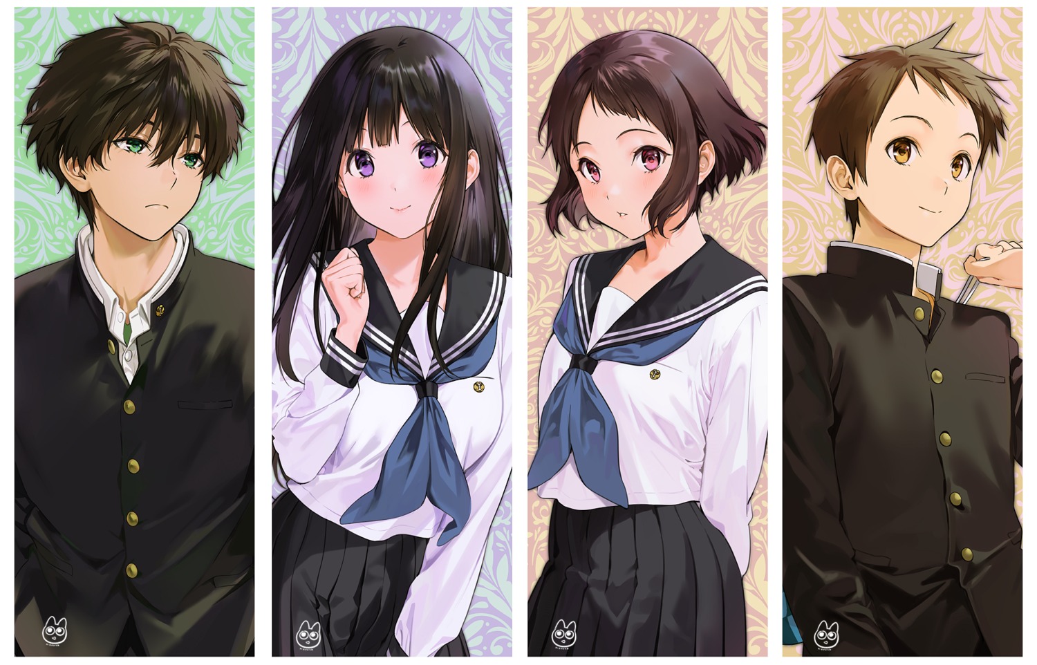 chitanda_eru fukube_satoshi hyouka ibara_mayaka mery_(yangmalgage) oreki_houtarou seifuku