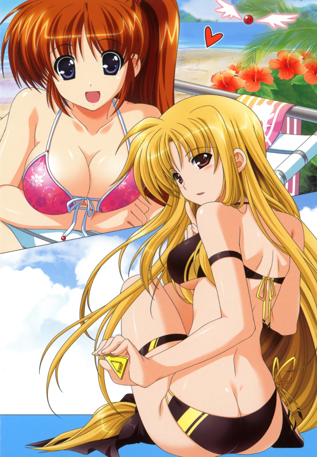 ass bikini cleavage fate_testarossa higa_yukari mahou_senki_lyrical_nanoha_force mahou_shoujo_lyrical_nanoha swimsuits takamachi_nanoha