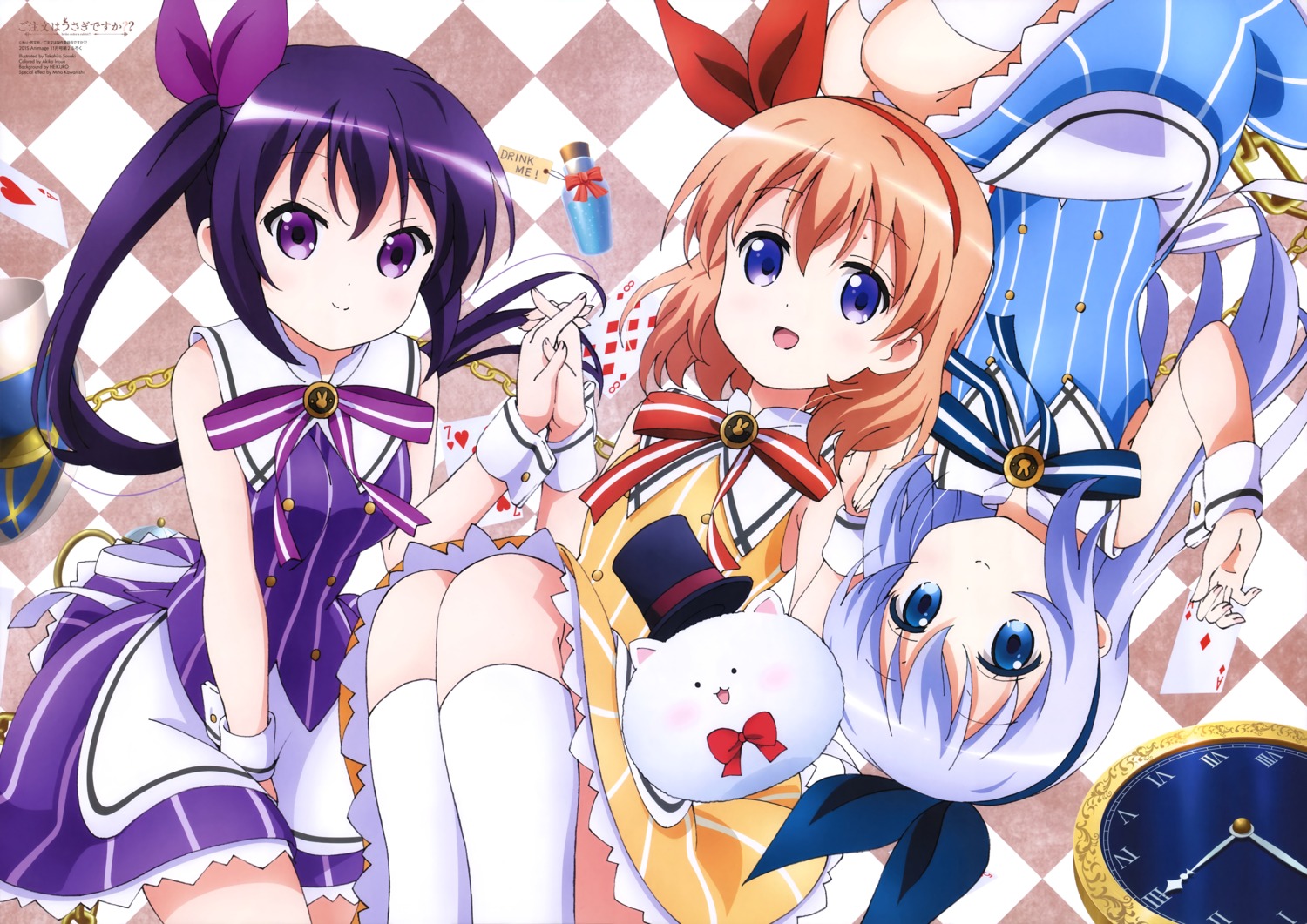 alice_in_wonderland dress gochuumon_wa_usagi_desu_ka? hoto_cocoa kafuu_chino parody sasaki_takahiro tedeza_rize tippy_(gochiusa) waitress