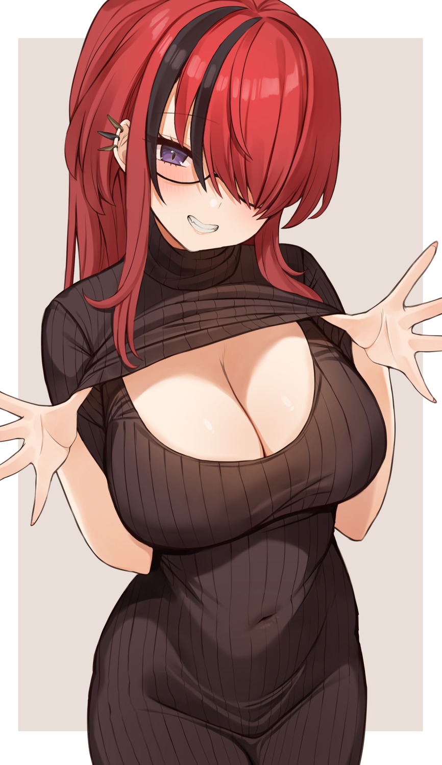 cleavage dress lain_paterson megane nijisanji no_bra sweater tyoko_tanuki16 undressing