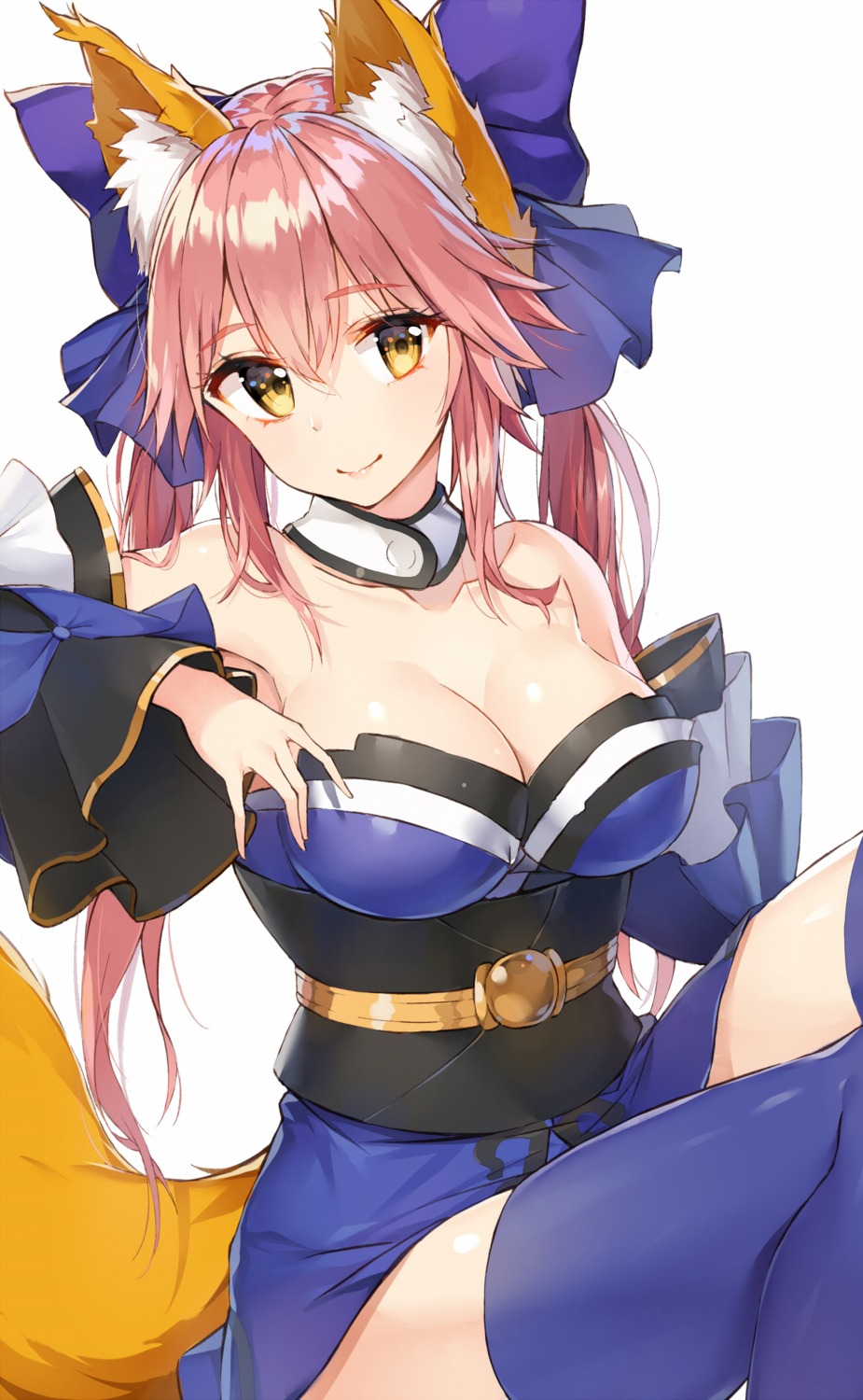 animal_ears cleavage fate/extra fate/grand_order fate/stay_night japanese_clothes rikoma tail tamamo_no_mae thighhighs