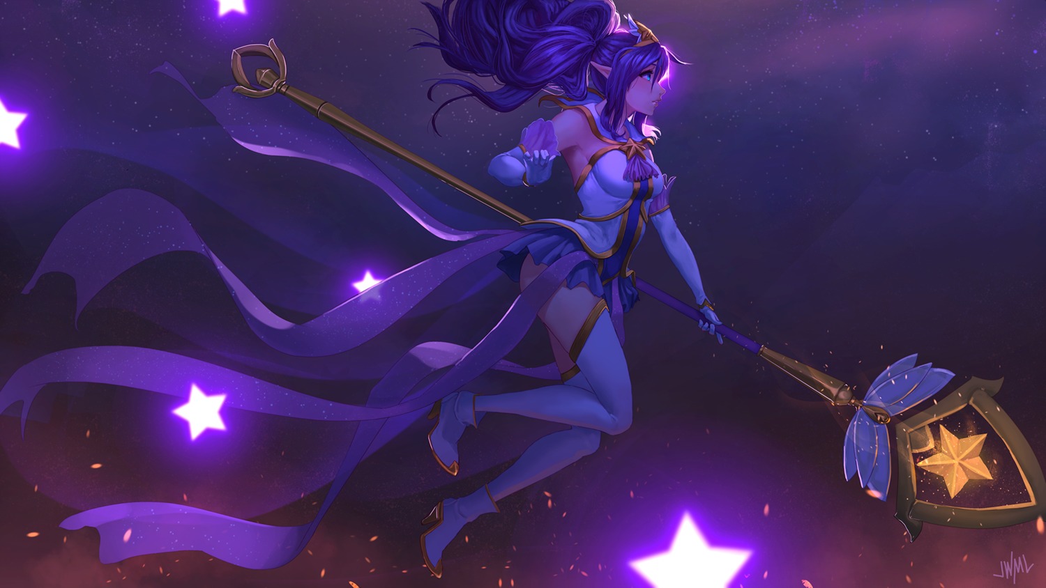 heels janna_windforce league_of_legends pointy_ears steamy_tomato thighhighs wallpaper weapon