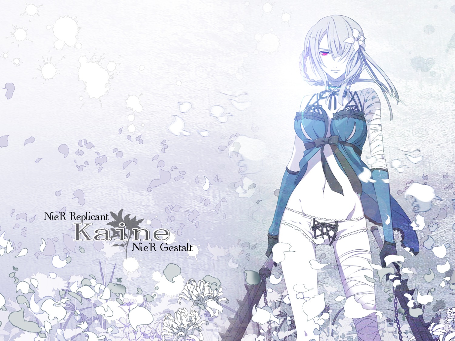 bandages kaine_(nier) nier nier_replicant pantsu wallpaper yuuki_kira