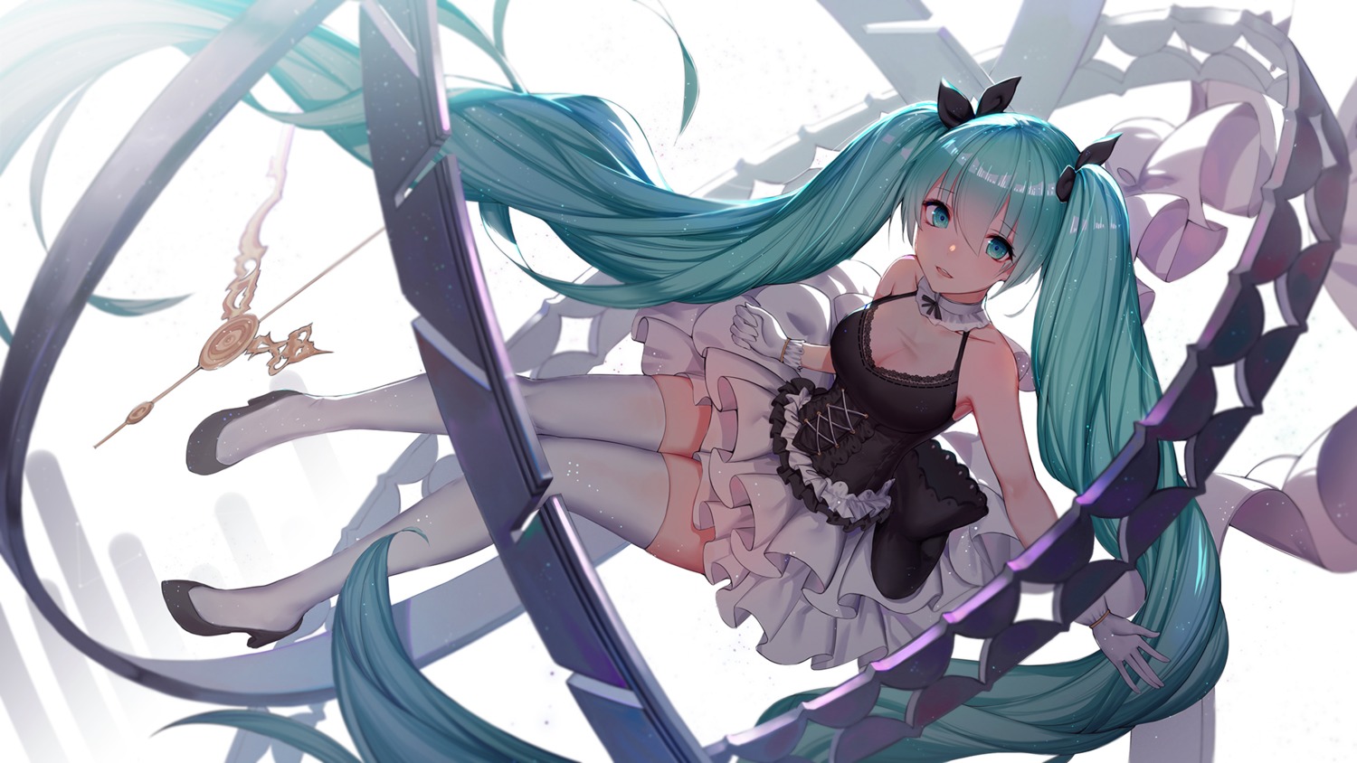 cleavage dress hatsune_miku heels pre_(preecho) thighhighs vocaloid