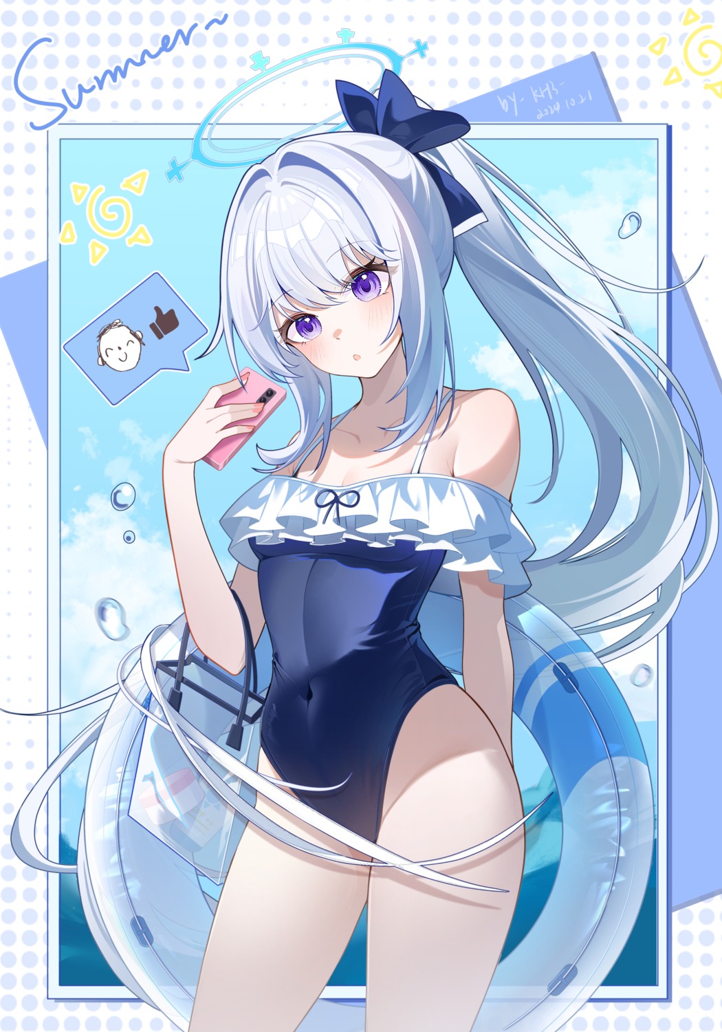 blue_archive halo miaogujun swimsuits tsukiyuki_miyako