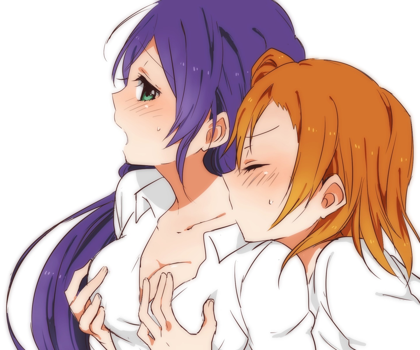 breast_grab cleavage kousaka_honoka love_live! merry_(168cm55kg) toujou_nozomi yuri