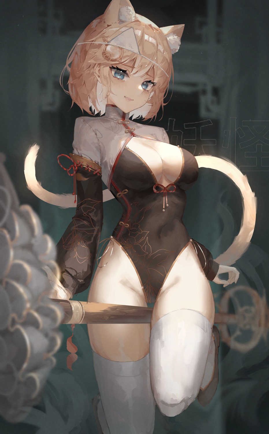 animal_ears chinadress dayshiart hololive hololive_english nekomimi tail thighhighs watson_amelia